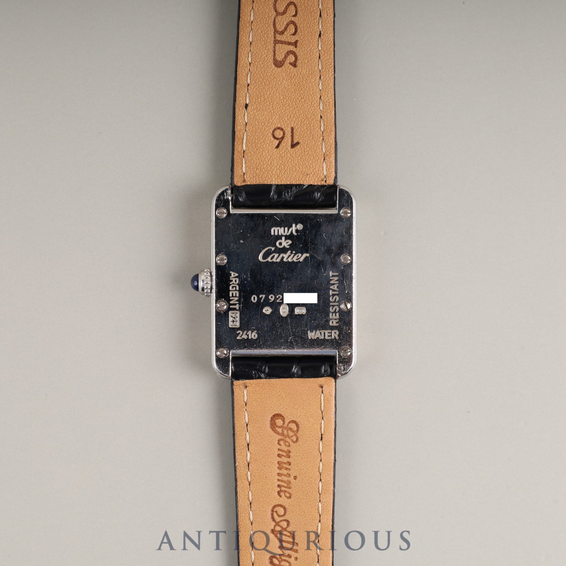 Cartier Must Tank MM 2416 Quartz Caliber 057 SV925 Leather Strap with Genuine Stainless Steel Buckle, White Roman Dial, Overhauled