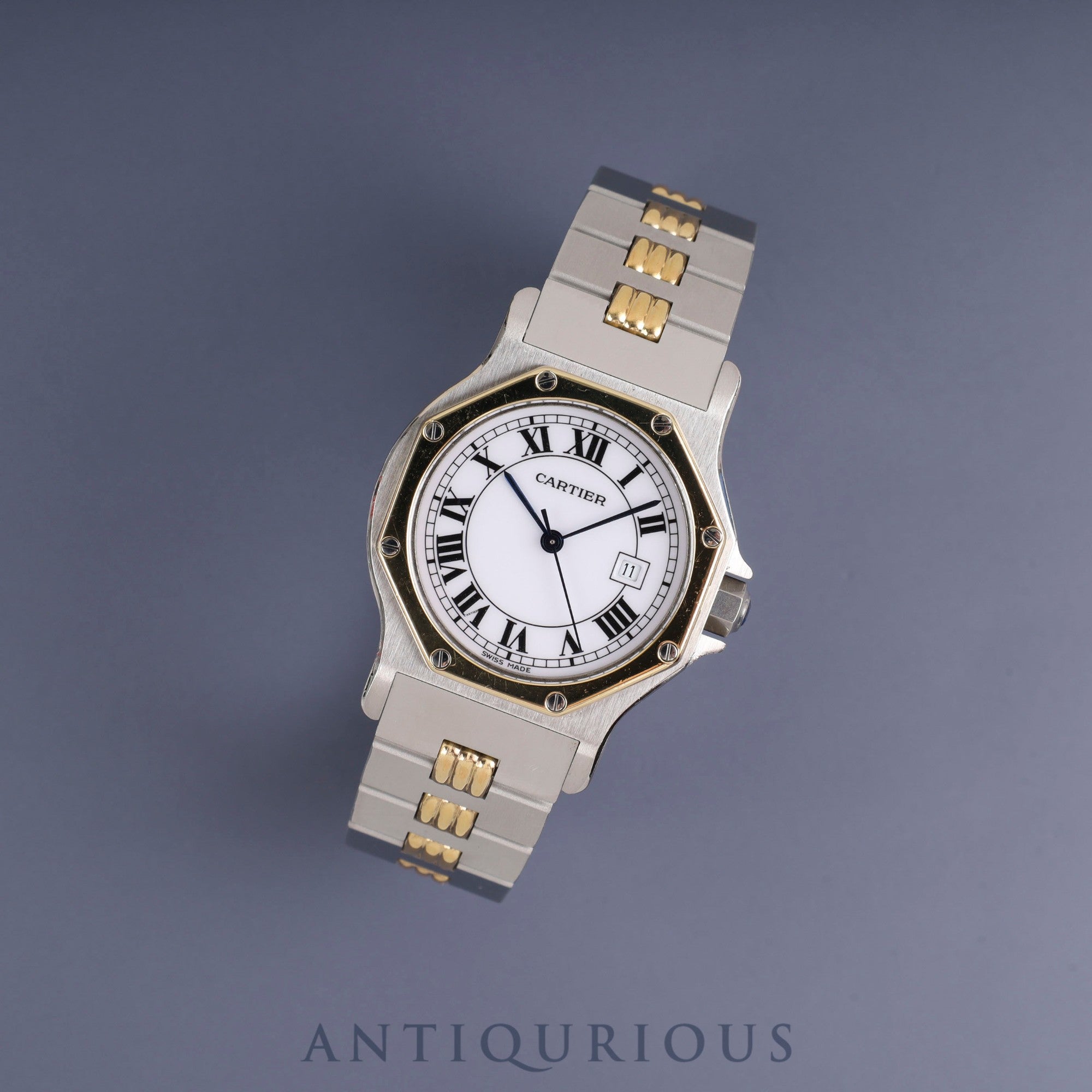 Cartier Santos Octagon LM 2966 Automatic, Stainless Steel/Yellow Gold, White Roman Dial, Booklet, Completely Serviced at a Cartier Boutique