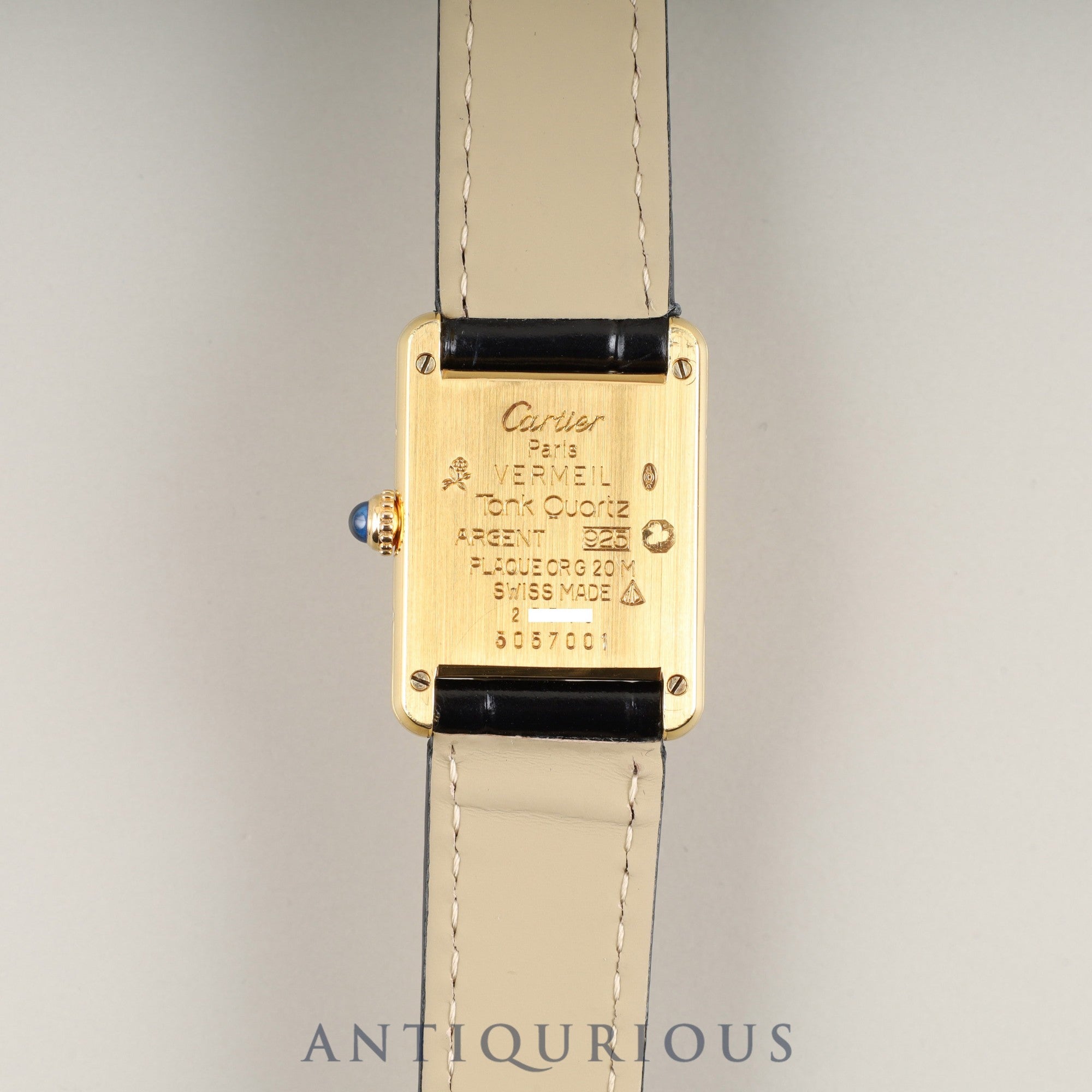 カルティエ マストタンク SM 5057001 クォーツ Cal.057 SV925 革 純正尾錠(GP)アイボリーローマン文字盤 オーバーホール済み
