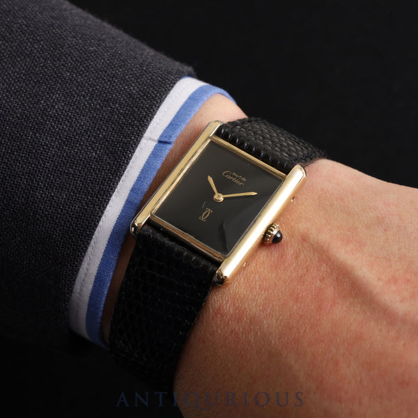 Cartier Must Tank LM Manual winding Cal.78-1 SV925 Genuine leather strap Genuine buckle (GP) Onyx dial Box Warranty (1979) Overhauled