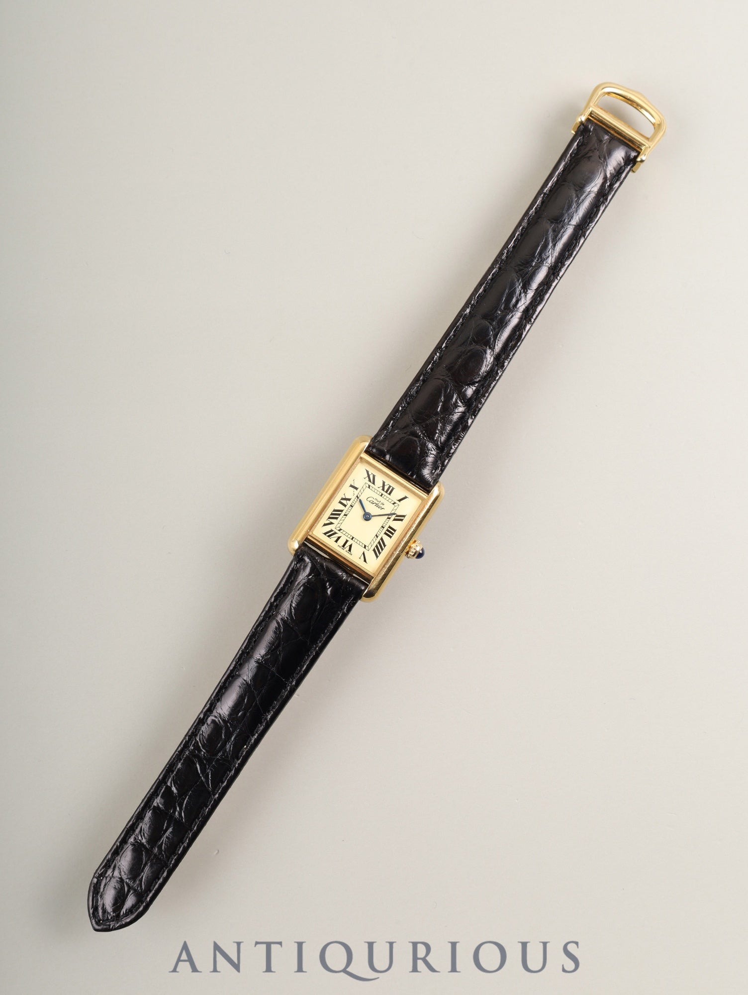 カルティエ マストタンク MM W1017354 / 2415 クォーツ Cal.057 SV925 革 純正Dバックル(GP)アイボリーローマン文字盤(SWISS MADE表記) 箱 冊子 保証書(2005年)オーバーホール済み