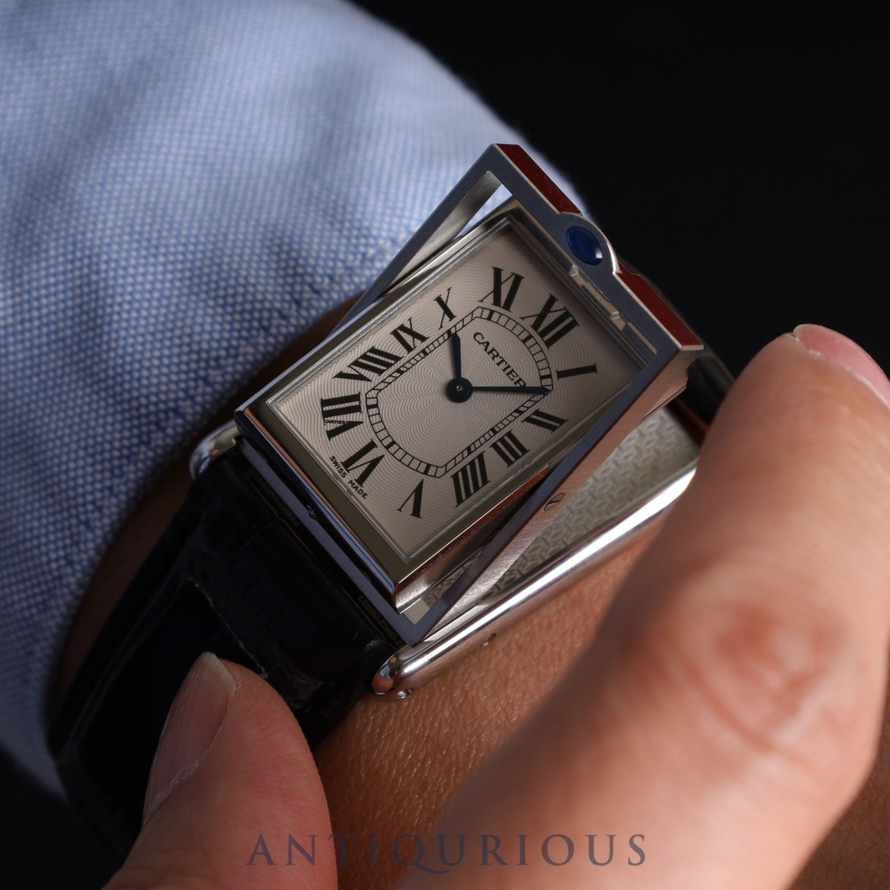 Cartier Tank Basculante LM W10X1358 / 2390 Manual winding SS Leather Genuine buckle (SS) Silver dial Box Complete service (full maintenance) completed at Cartier boutique