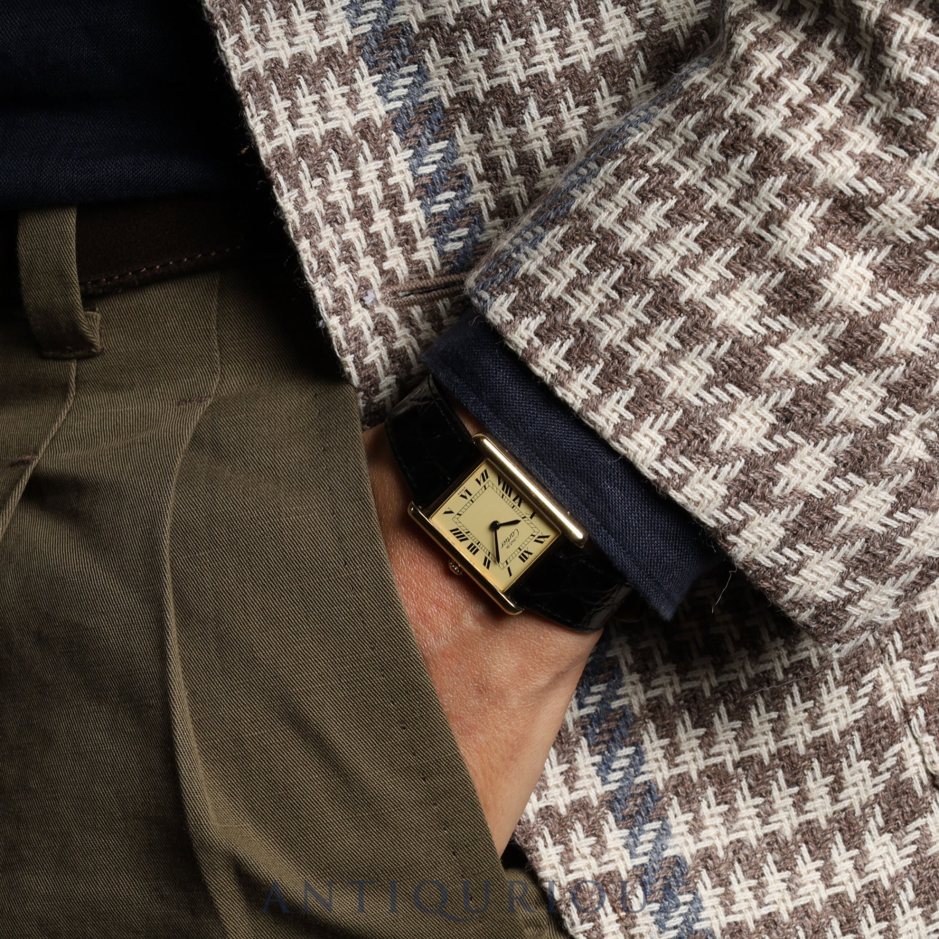 Cartier Must Tank LM Manual winding Cal.78-1 SV925 Leather Genuine buckle (GP) Ivory Roman dial Overhauled