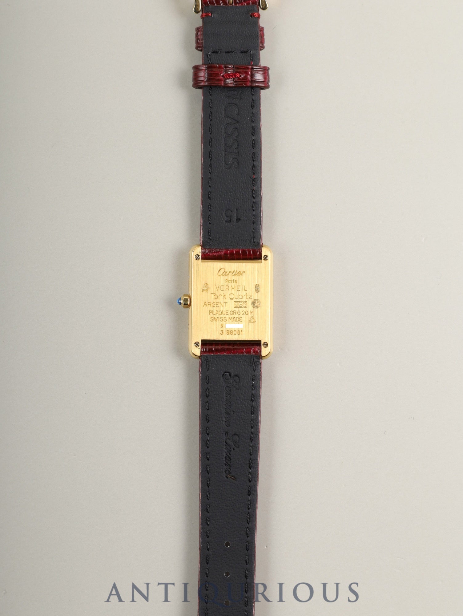 Cartier Must Tank SM 3 66001 Quartz Cal.66 SV925 Leather Original Pin Buckle (GP) Garnet Dial / Bordeaux Dial (SWISS marking) Overhauled, Polished