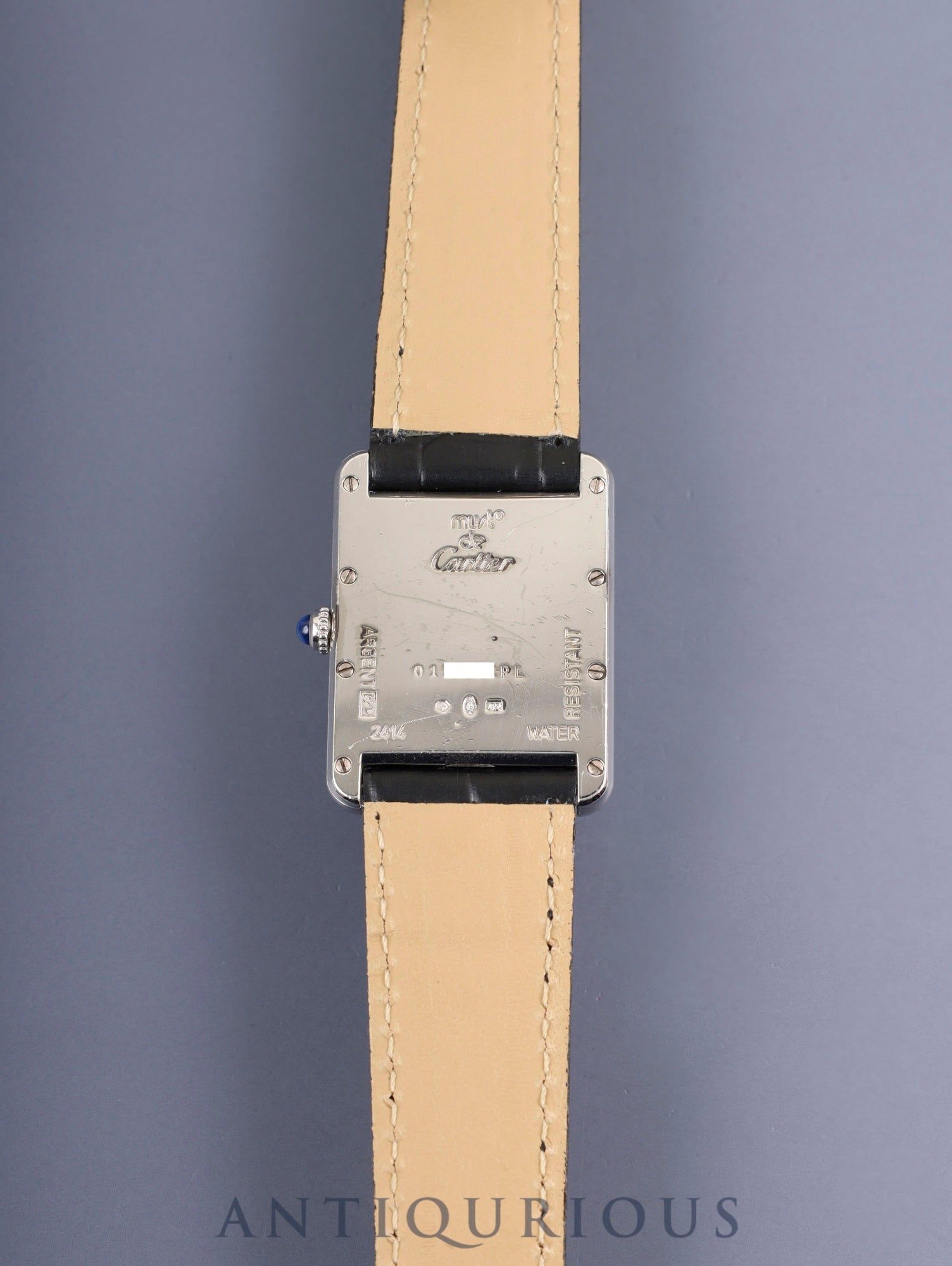 Cartier Must Tank GM (XL) W1014154 /2414 Quartz Cal.687 SV925 Leather Genuine D-buckle (SS) White Dial with Exploding Roman Numerals, CC Logo (SWISS MADE marking) Box Papers Overhauled
