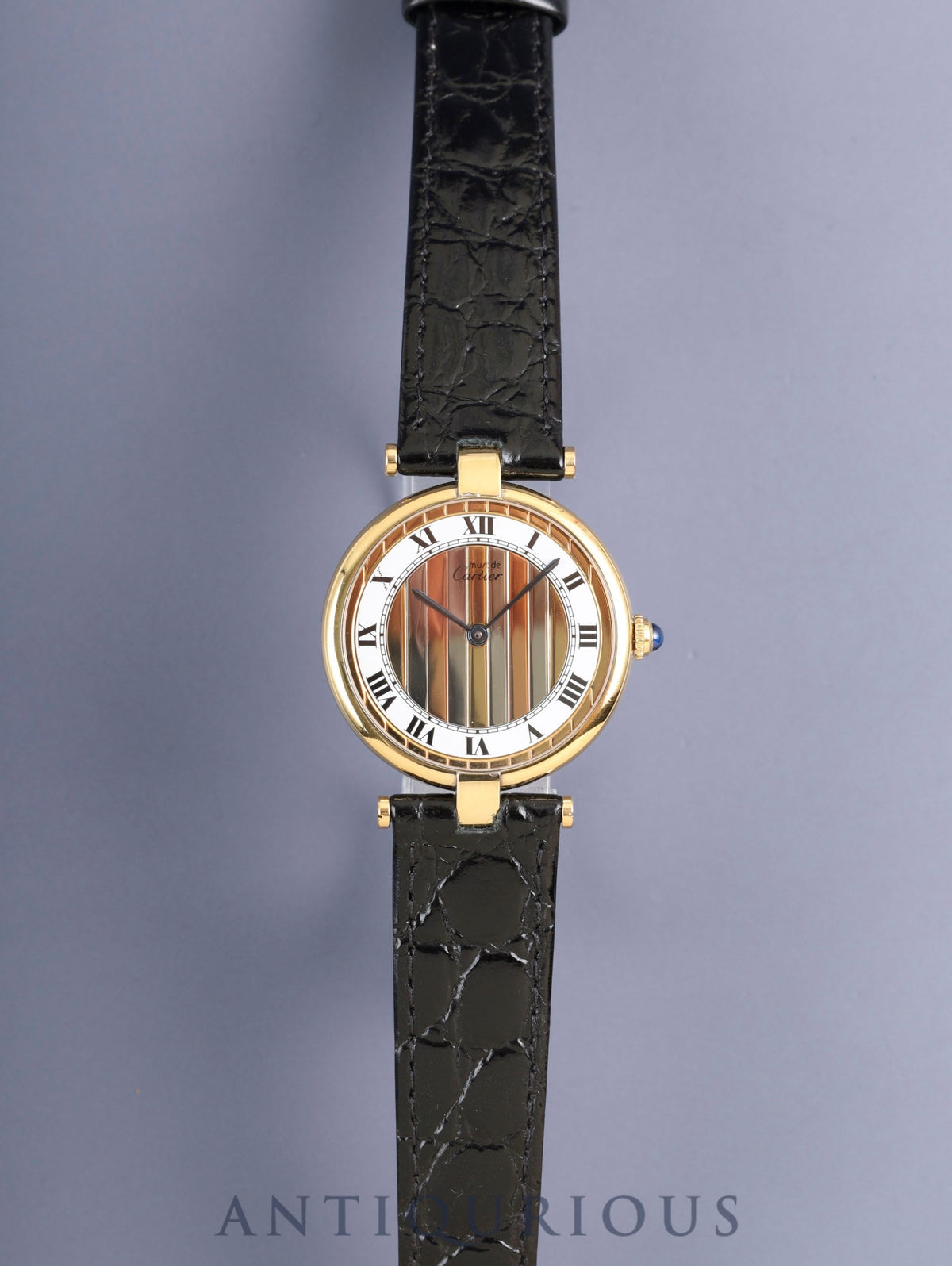 Cartier Must Vendôme VLC LM 590003 Quartz Caliber 90 SV925 Leather Strap with Genuine Pin Buckle (GP) Front Trinity Dial Overhauled
