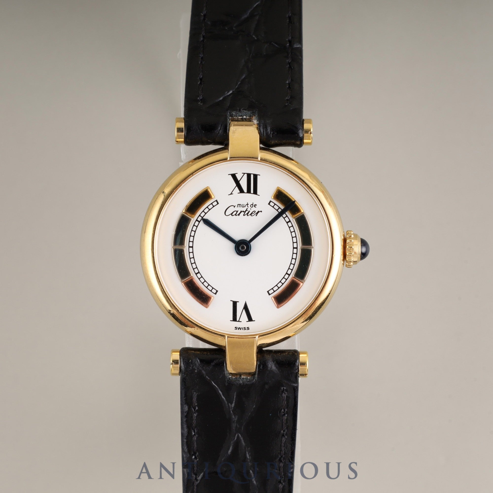 Cartier Must Vendôme VLC SM W1006554/590004 Quartz Caliber 90 SV925 Leather Strap with Genuine GP Buckle, Side Trinity Dial, Box, Overhauled