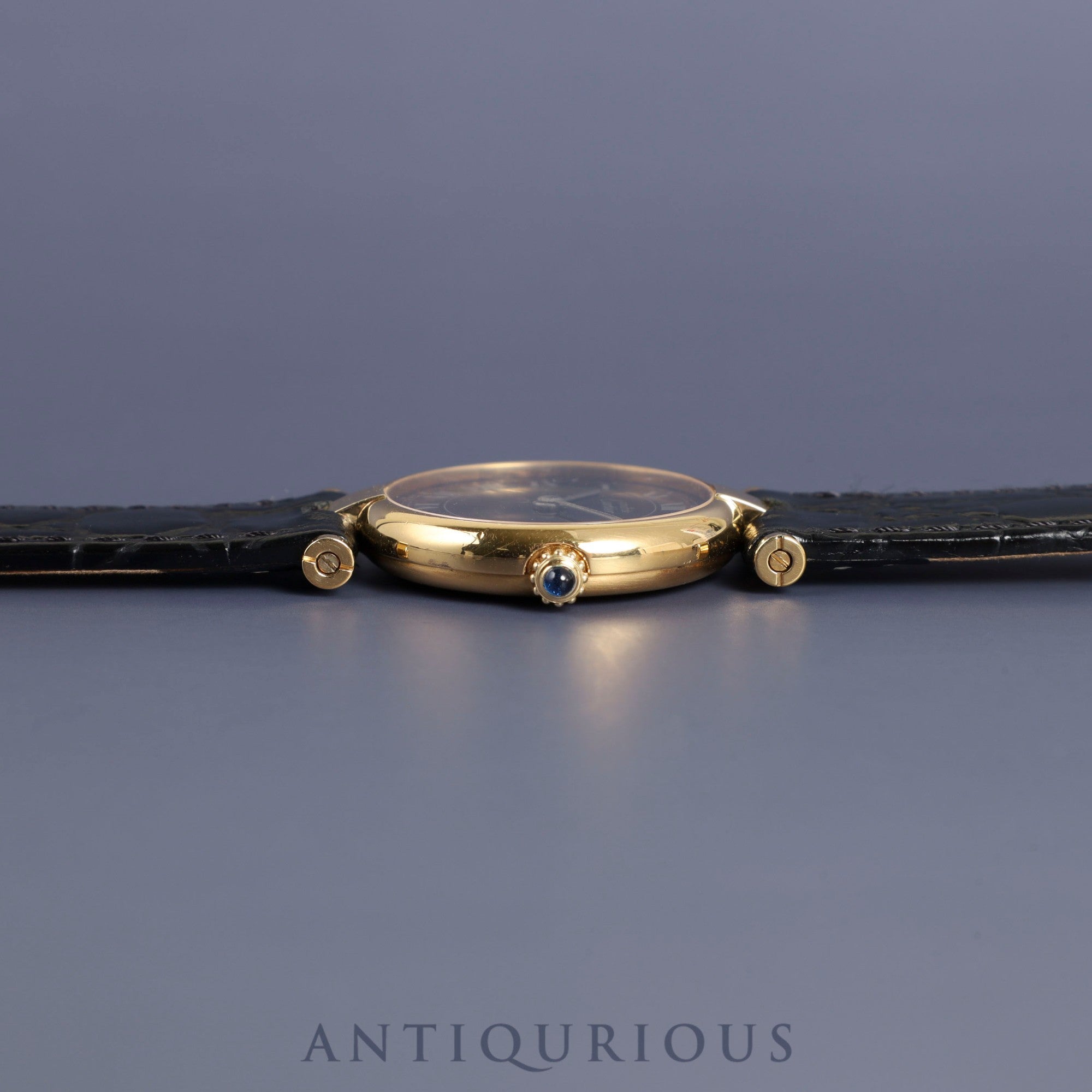 Cartier Must Vendome VLC SM 84978913 Quartz Cal.81 SV925 Leather Genuine Buckle (GP) Black Roman Dial Warranty (1983) Overhauled