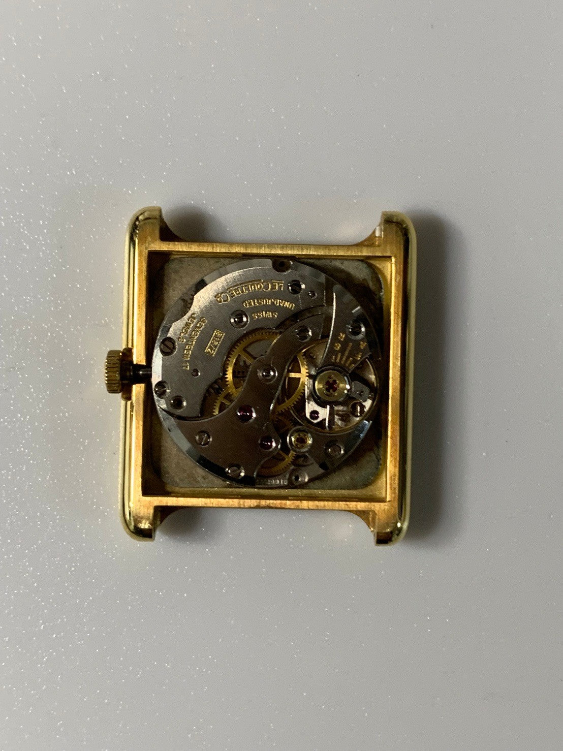 Jaeger-LeCoultre Square Case 9117.21 Manual Winding 750YG Leather Original Buckle (GP) White Roman Dial Overhauled