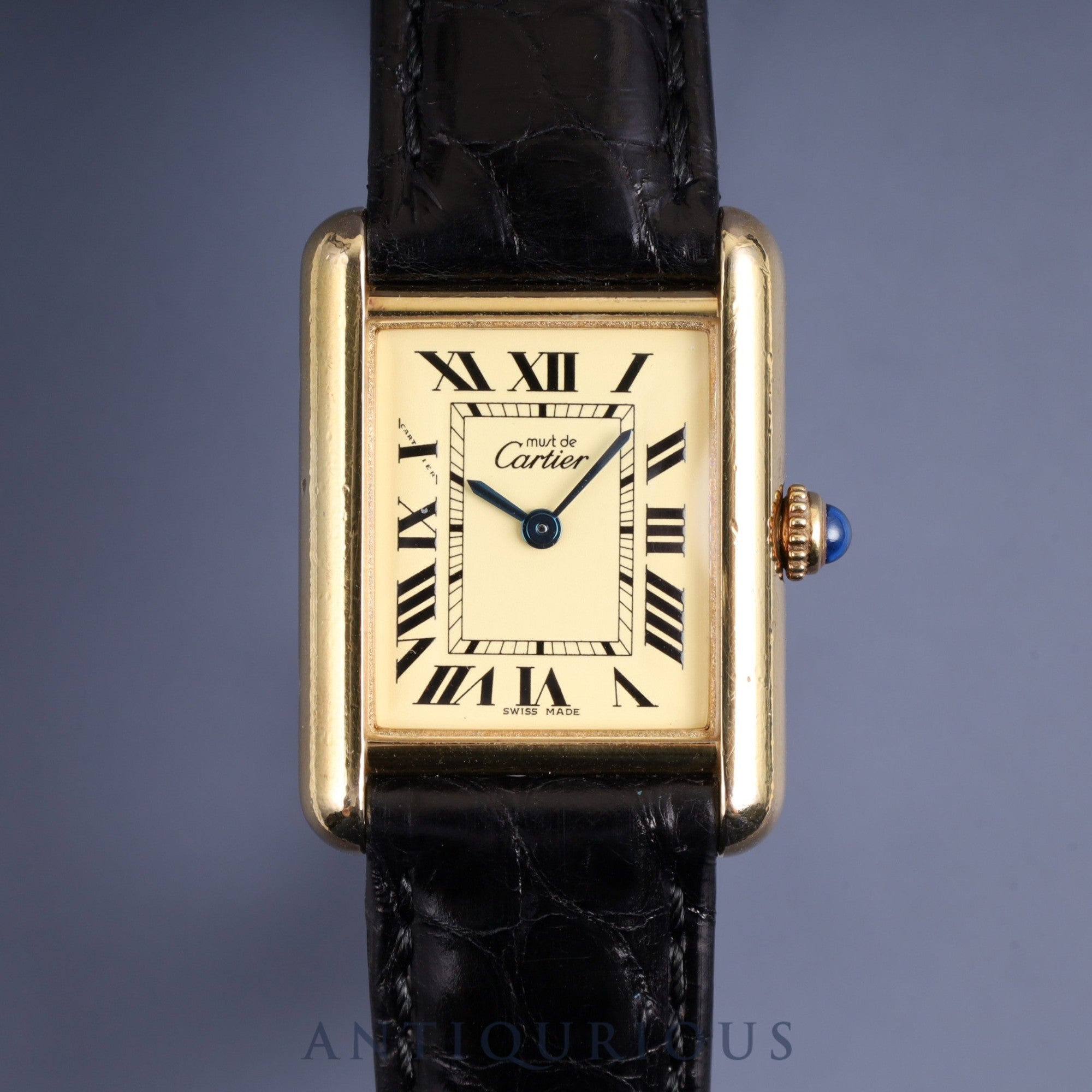 Cartier Must Tank MM W1017354 / 2415 Quartz Cal.057 SV925 Leather Genuine D-buckle (GP) Ivory Roman dial Overhauled