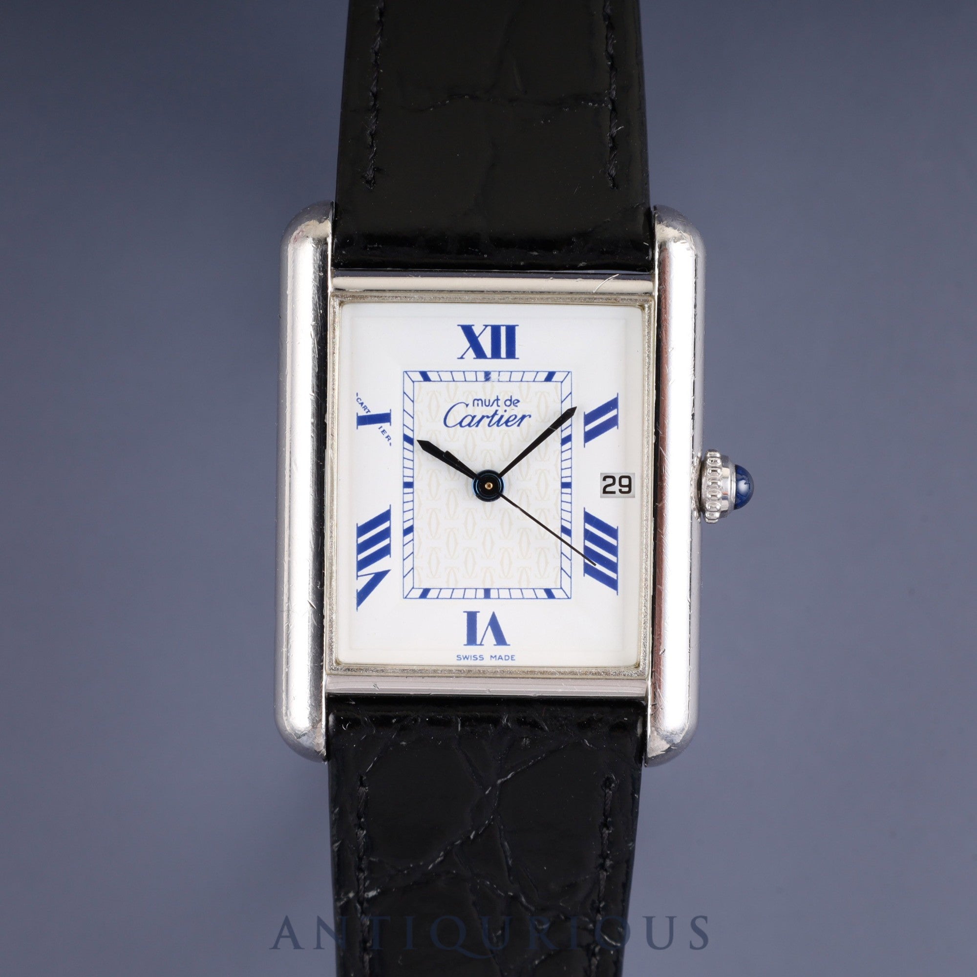 カルティエ マストタンク GM(XL) W1014154 / 2414 クォーツ Cal.87 SV925 革 純正尾錠(SS)ホワイト飛びローマン文字盤 オーバーホール済み