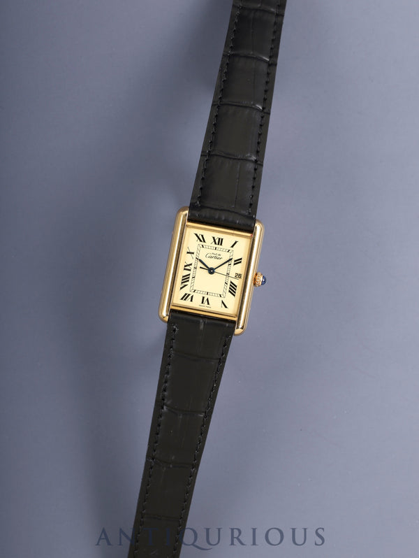 カルティエ マストタンク GM(XL) W1017454 / 2413 クォーツ Cal.687 SV925 革 純正Dバックル(GP)アイボリーローマン文字盤 (SWISS MADE表記)オーバーホール済み