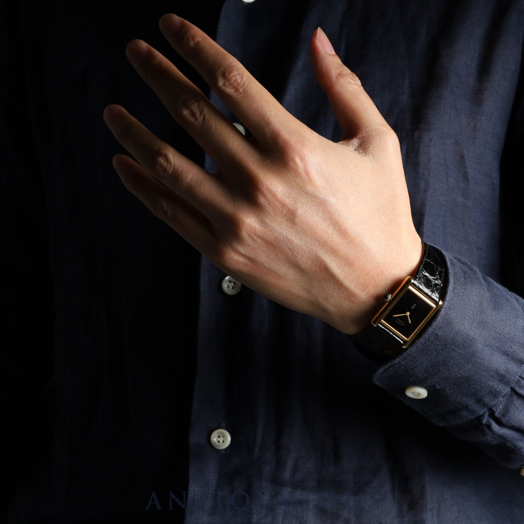 カルティエ マストタンク LM 手巻き Cal.78-1 SV925 革 純正尾錠(GP) ブラックオニキス文字盤 オーバーホール済み