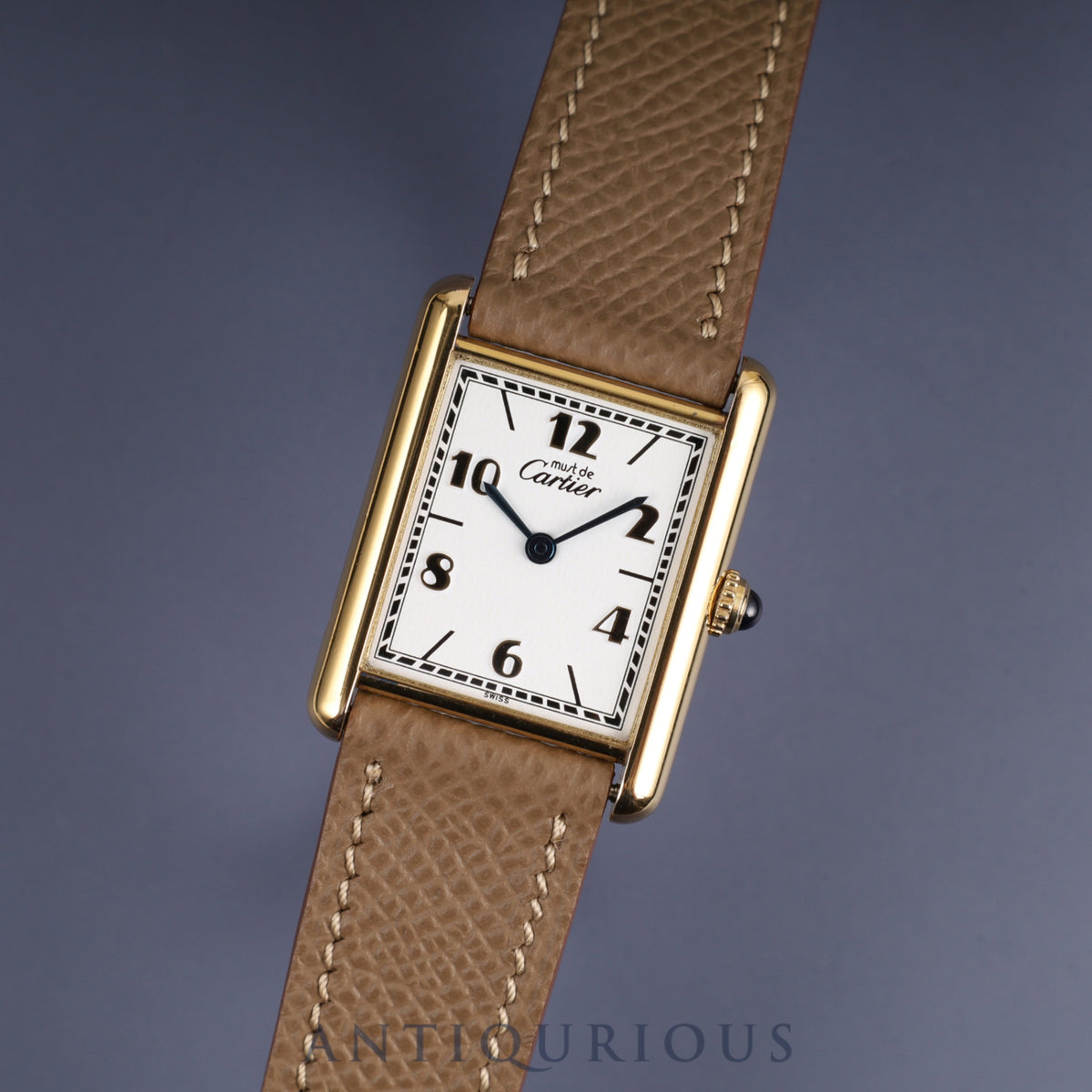 Cartier Must Tank LM 590005 Quartz Cal.90 SV925 Leather Genuine Buckle (GP) Flying Arabic CC Dial Overhauled
