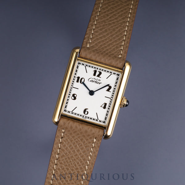 カルティエ マストタンク LM 590005 クォーツ Cal.90 SV925 革 純正尾錠(GP) 飛びアラビアCC文字盤 オーバーホール済み