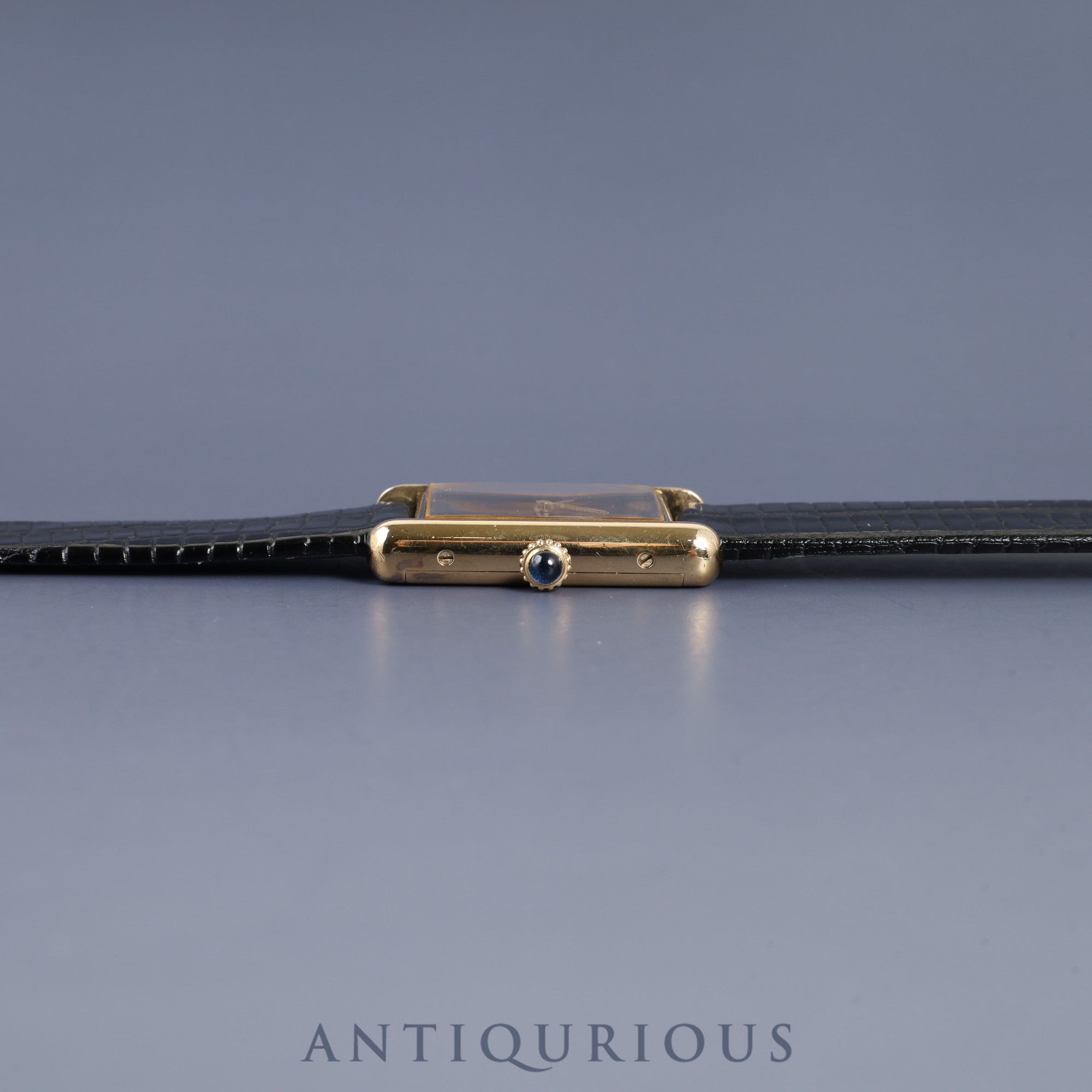 Cartier Must Tank LM Manual Winding Cal. 78-1 SV925 Leather Strap Genuine Buckle (GP) Onyx Dial Box Overhauled