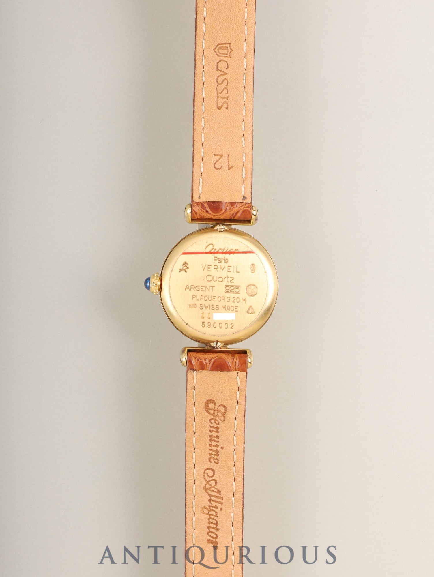 カルティエ マストコリゼ W1006654 / 590002 クォーツ Cal.90 SV925 革 純正Dバックル(GP) センターグレー飛びローマン文字盤 冊子 保証書(1991年)オーバーホール済み