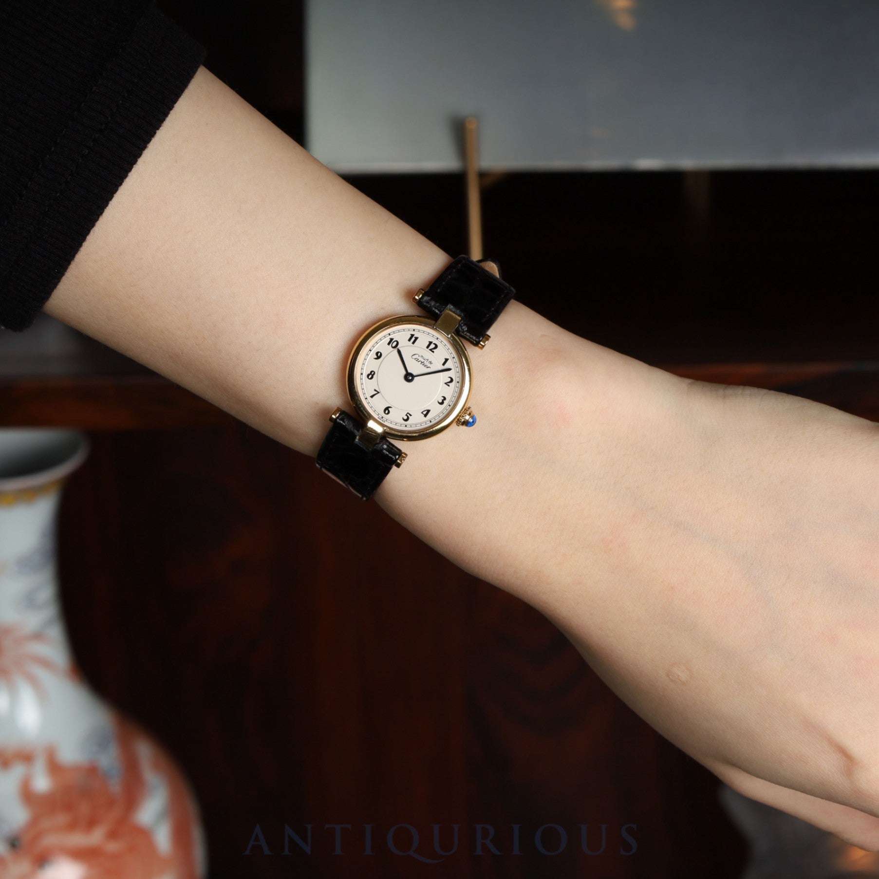 Cartier Must Vendôme VLC SM 590004 Quartz Caliber 90 SV925 Leather Strap with Genuine GP Buckle, Arabic Dial, Overhauled