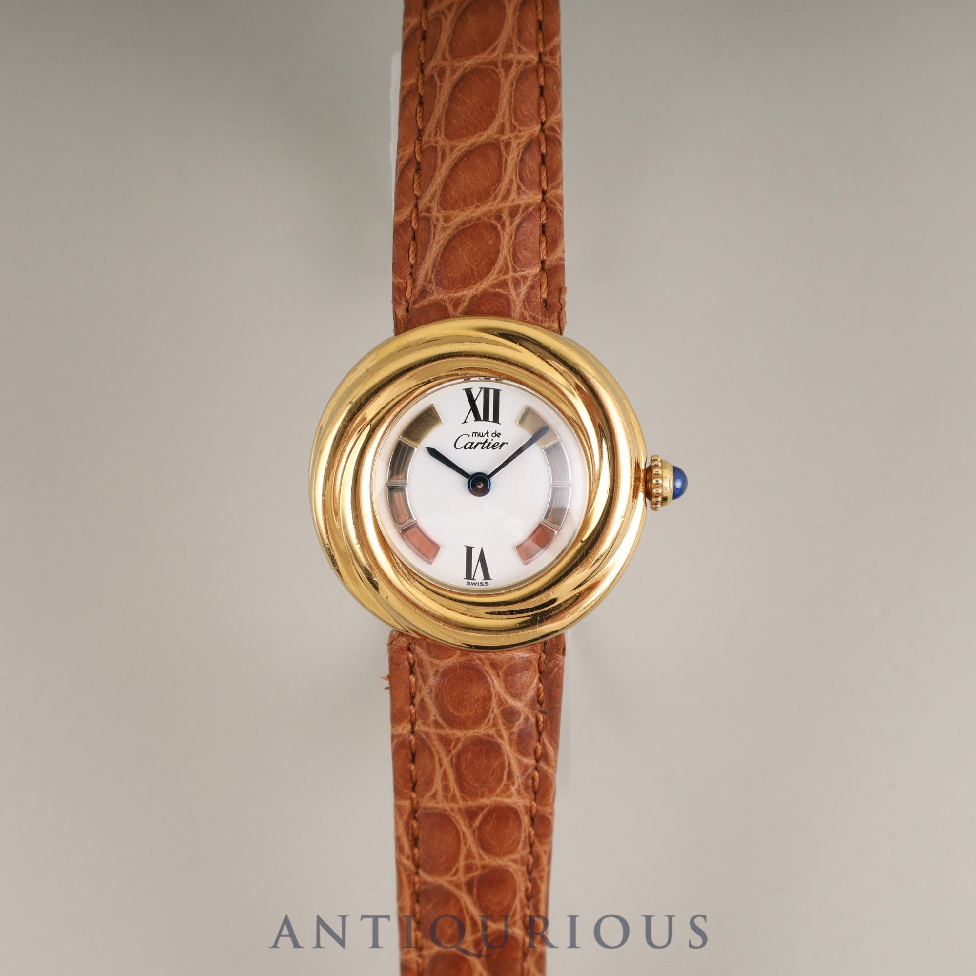 Cartier Must Trinity W1010744/2735 Quartz Caliber 157 SV925 GP Leather Strap with Genuine D-Clasp (GP) Buckle, Side Trinity Dial, Overhauled