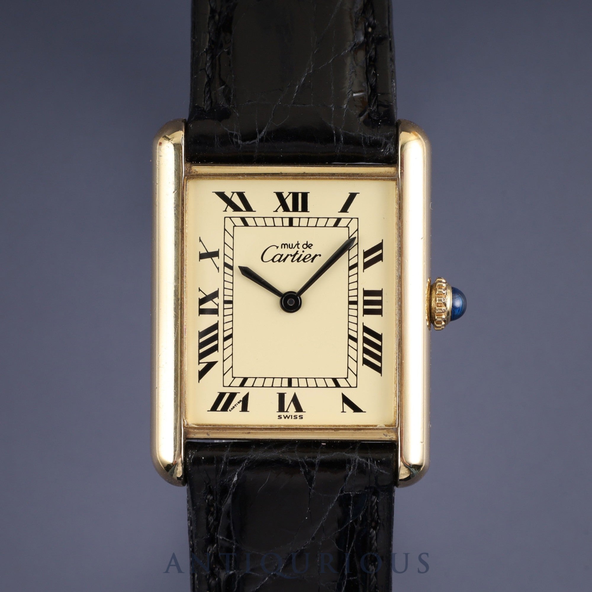Cartier Must Tank LM Manual Winding Cal. 78-1 SV925 Leather Strap with Genuine GP Buckle Ivory Roman Dial Circa 1976-1981 Overhauled