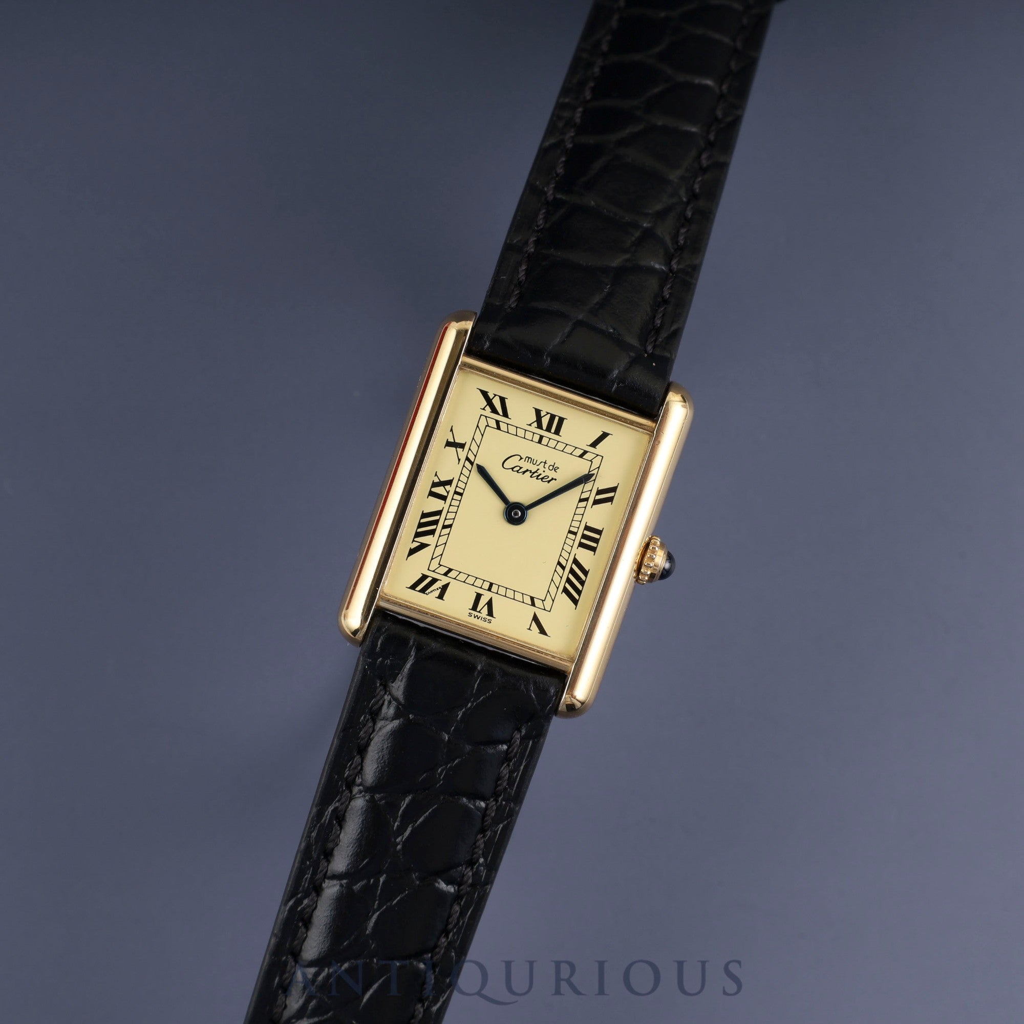 Cartier Must Tank LM 590005 Quartz Cal.90 SV925 Leather Strap with Genuine GP Buckle Ivory Roman Dial Box Booklet Warranty (1995) Overhauled