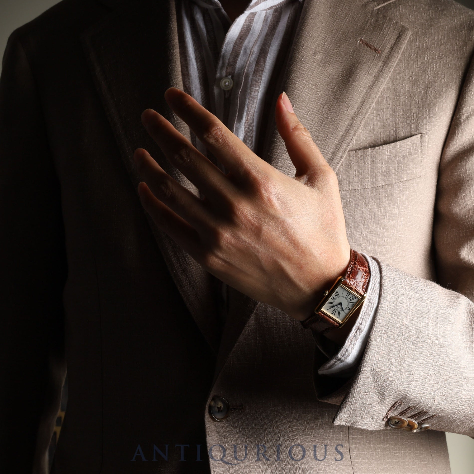 Cartier Must Tank LM 590005 Quartz SV925 Leather Genuine Buckle (GP) Opalan Dial Circa 1982-Circa 1995