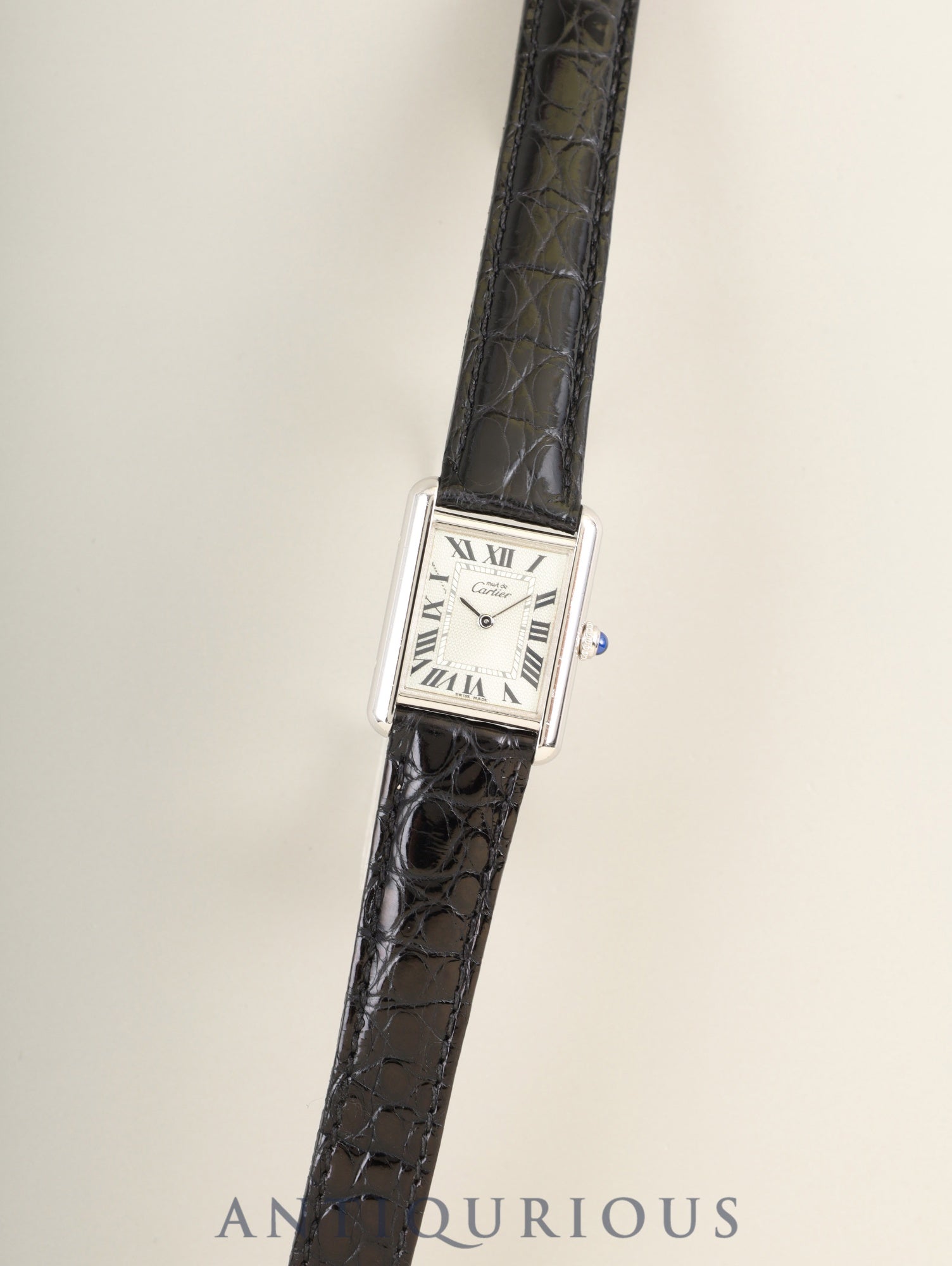 Cartier Must Tank MM W1016230 / 2416 Quartz Cal.057 SV925 Leather Genuine Deployant Buckle (SS) Light Green Roman Dial (SWISS MADE, 2000 Christmas Limited Edition) Overhauled