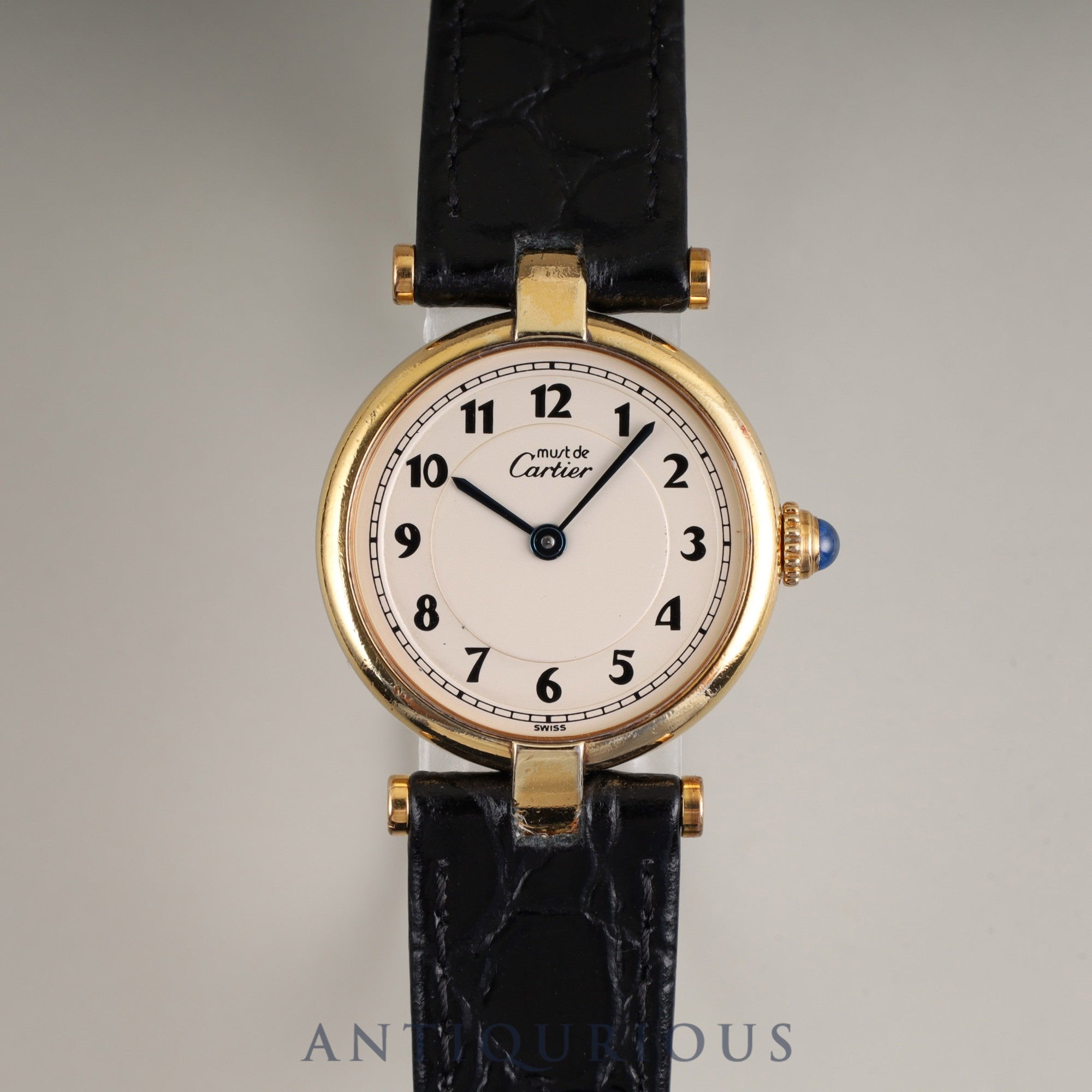 Cartier Must Vendôme VLC SM 590004 Quartz Caliber 90 SV925 Leather Strap with Genuine GP Buckle, Arabic Dial, Overhauled