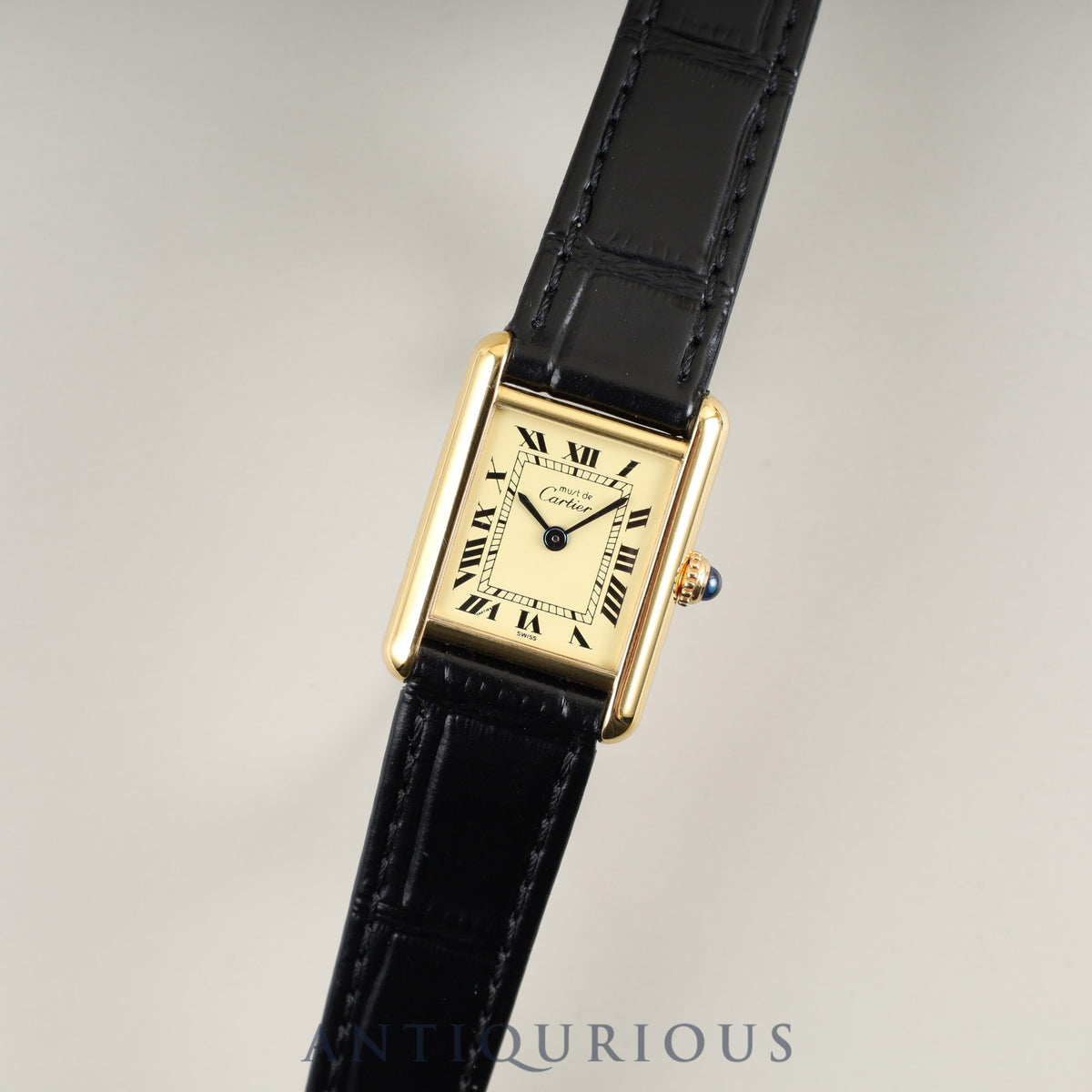 Cartier Must Tank SM 5057001 Quartz Caliber 057 SV925 Leather Strap with Genuine GP Buckle, Ivory Roman Dial, Overhauled