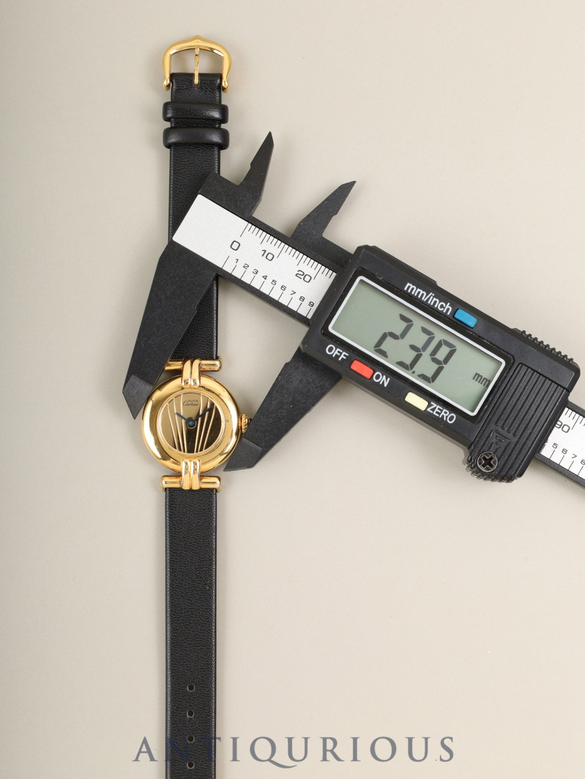 カルティエ マストコリゼ 590002 クォーツ Cal.90 SV925 革 純正ピンバックル(GP)ゴールド文字盤(SWISS表記) 箱 オーバーホール済み