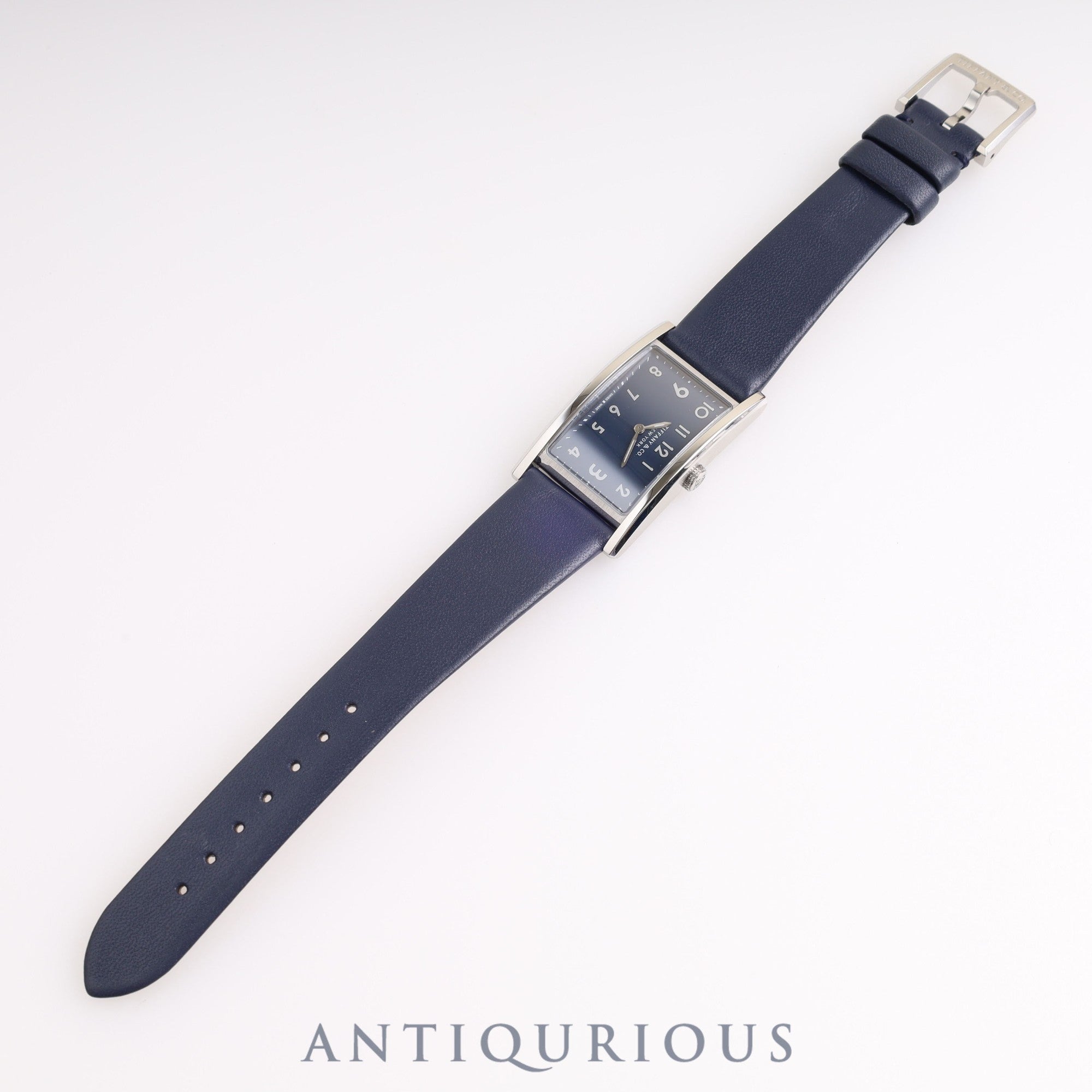 Tiffany East West Mini 3668644 Quartz Genuine Leather Strap Navy Dial Replacement Long Strap Included
