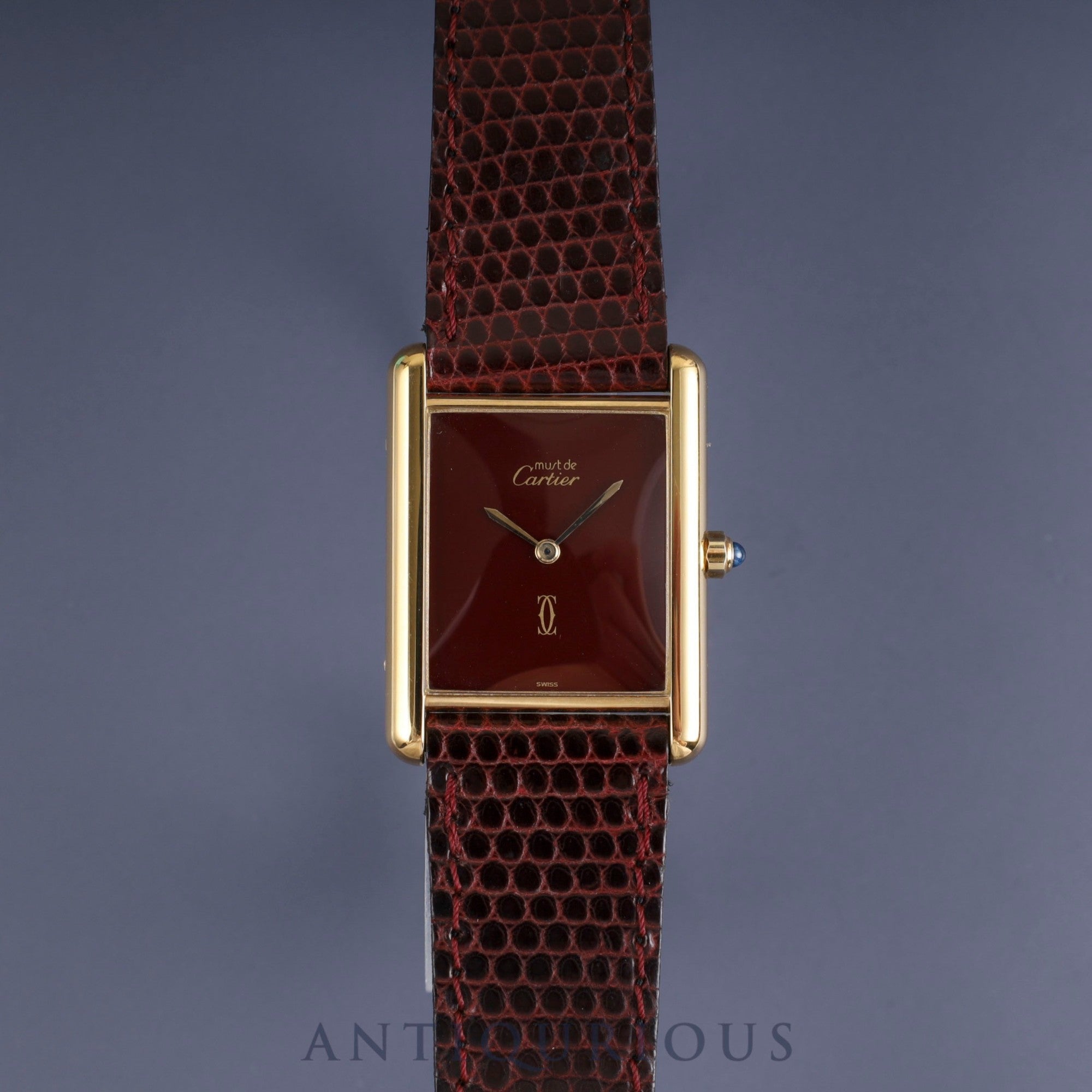 カルティエ マストタンク LM 6 81006 クォーツ Cal.81 SV925 純正革ベルト 純正尾錠(GP) ガーネットダイアル ボルドー文字盤 1982年頃~1995年頃 オーバーホール済み