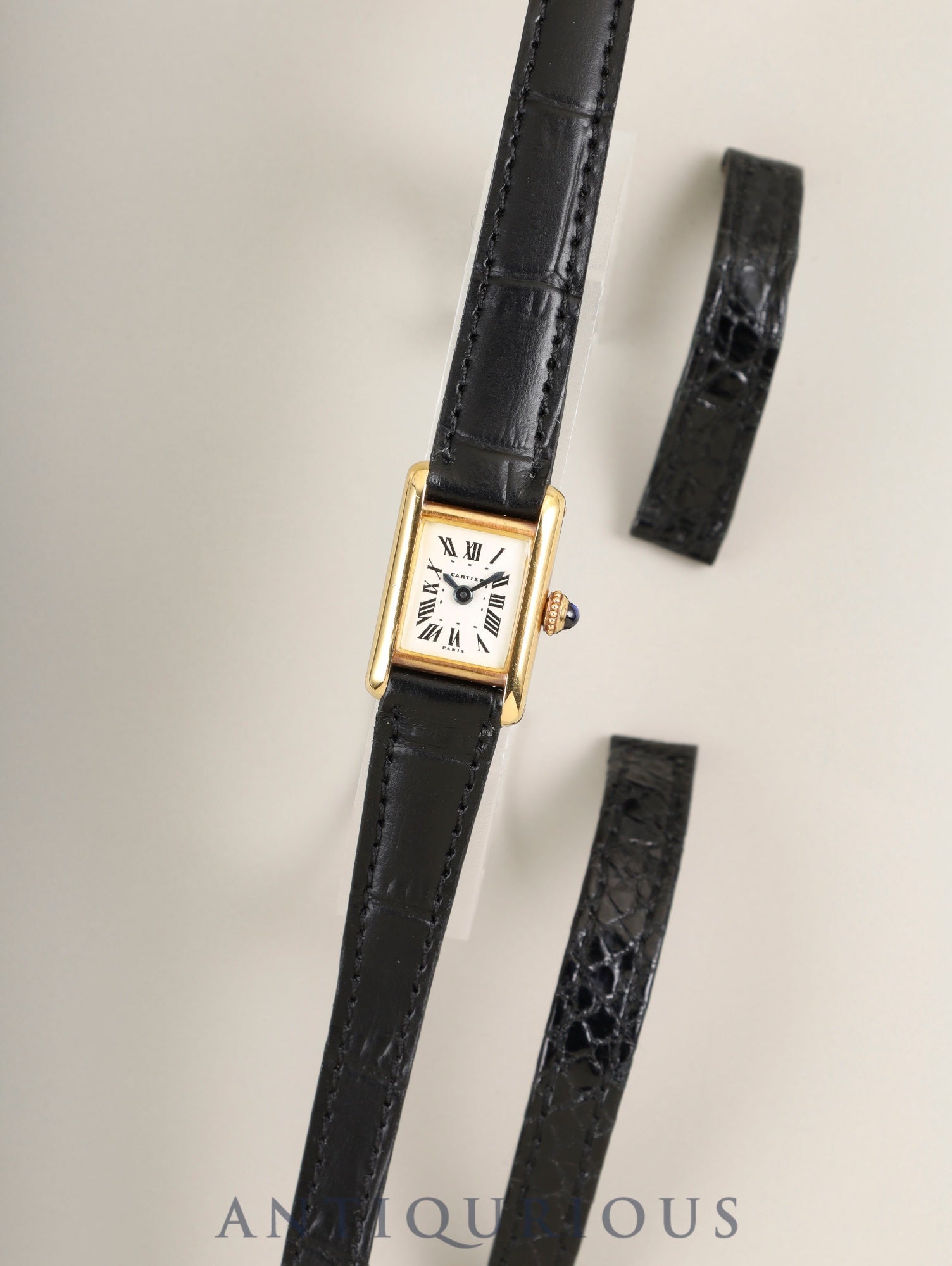 カルティエ ミニ タンク 64262 手巻き Cal.AS1722 750YG 革 純正Dバックル(18K)ホワイトローマン文字盤(PARIS表記)純正レザーベルト付き オーバーホール済み