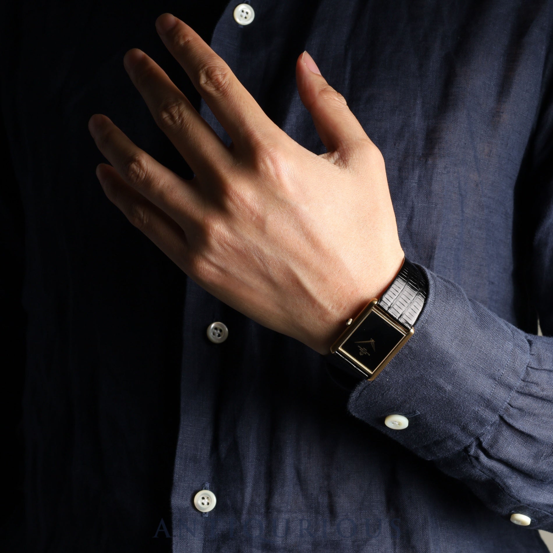 Baume & Mercier Rectangular 37059 (B) Manual winding Cal.8M775 750 Leather Genuine buckle (GP) Black (onyx) dial Overhauled