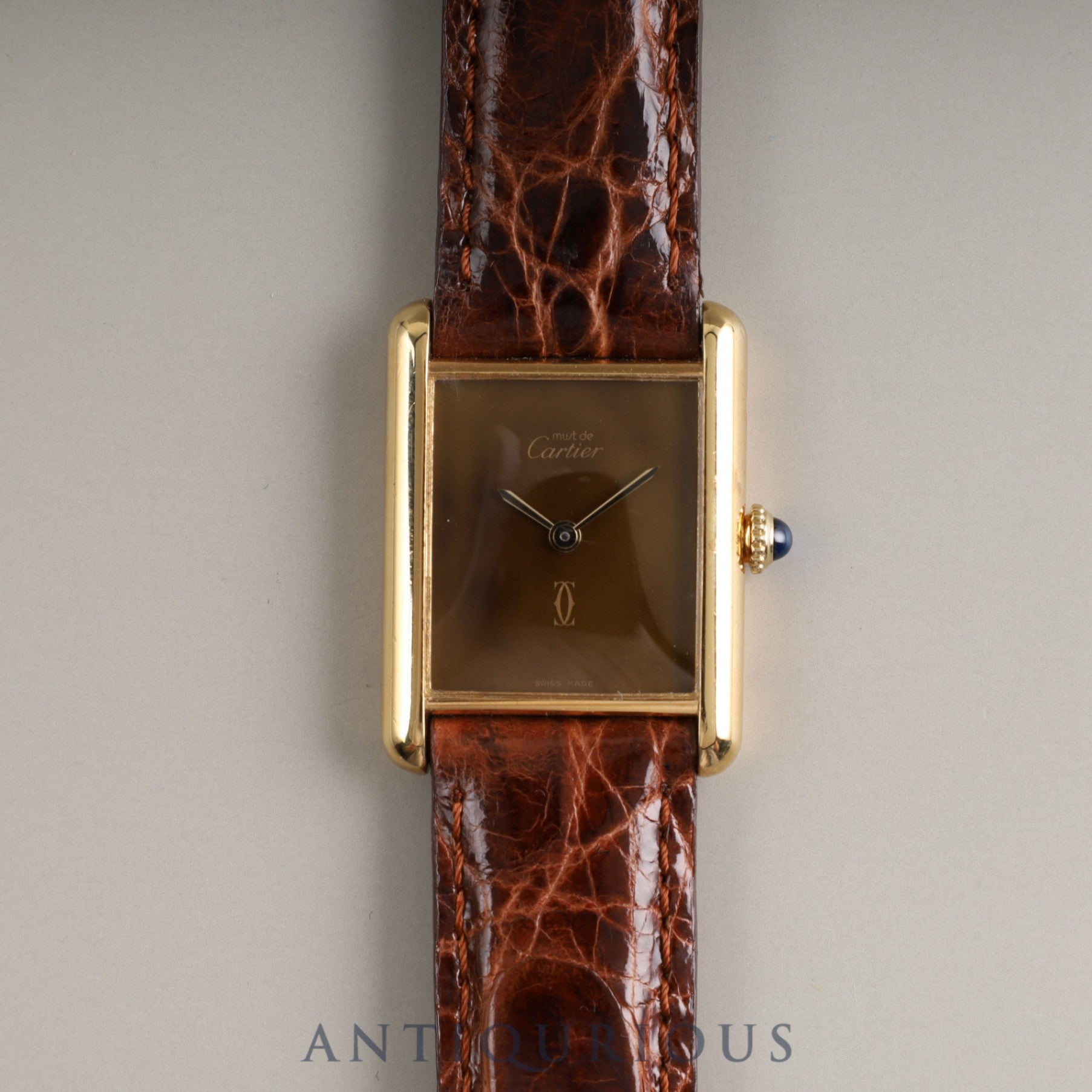 Cartier Must Tank LM Manual winding 925 Leather Genuine buckle (GP) Brown mahogany dial 1983 International lifetime warranty Cartier boutique complete service