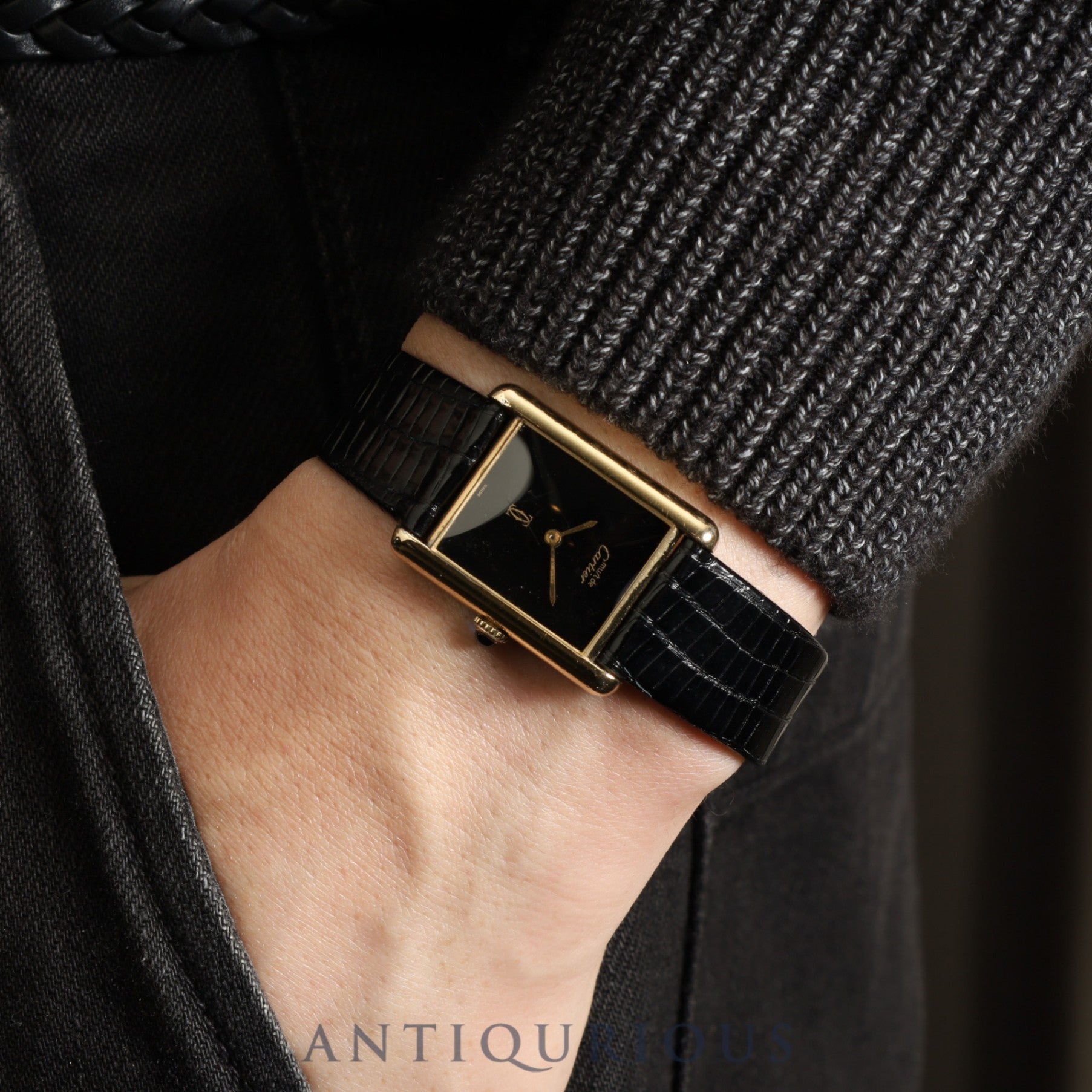 Cartier Must Tank LM Manual Winding Caliber 78-1 SV925 Leather Strap with Genuine GP Buckle, Onyx Dial, Circa 1976-1981, Overhauled