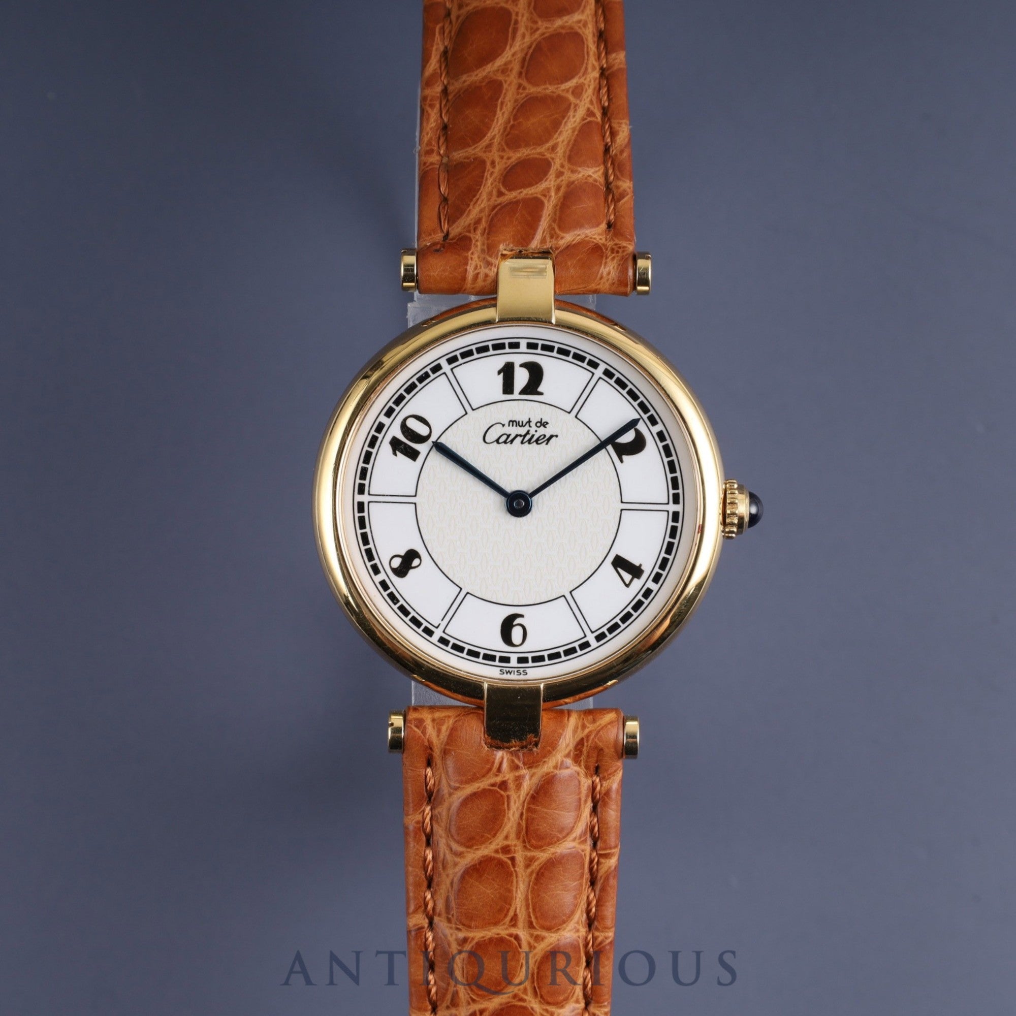 Cartier Must Vendome VLC LM W1009754 / 1861 Quartz Cal.690 SV925 Leather Genuine D Buckle (GP) Arabic CC Dial Box Warranty (1997) Overhauled
