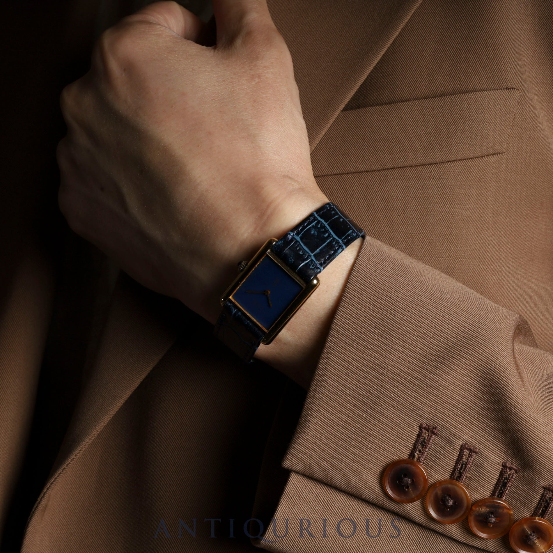 Cartier Must Tank LM Manual Winding Caliber 78-1 SV925 Leather Strap with Genuine GP Buckle, Lapis Lazuli Dial, Circa 1976-1981, Overhauled