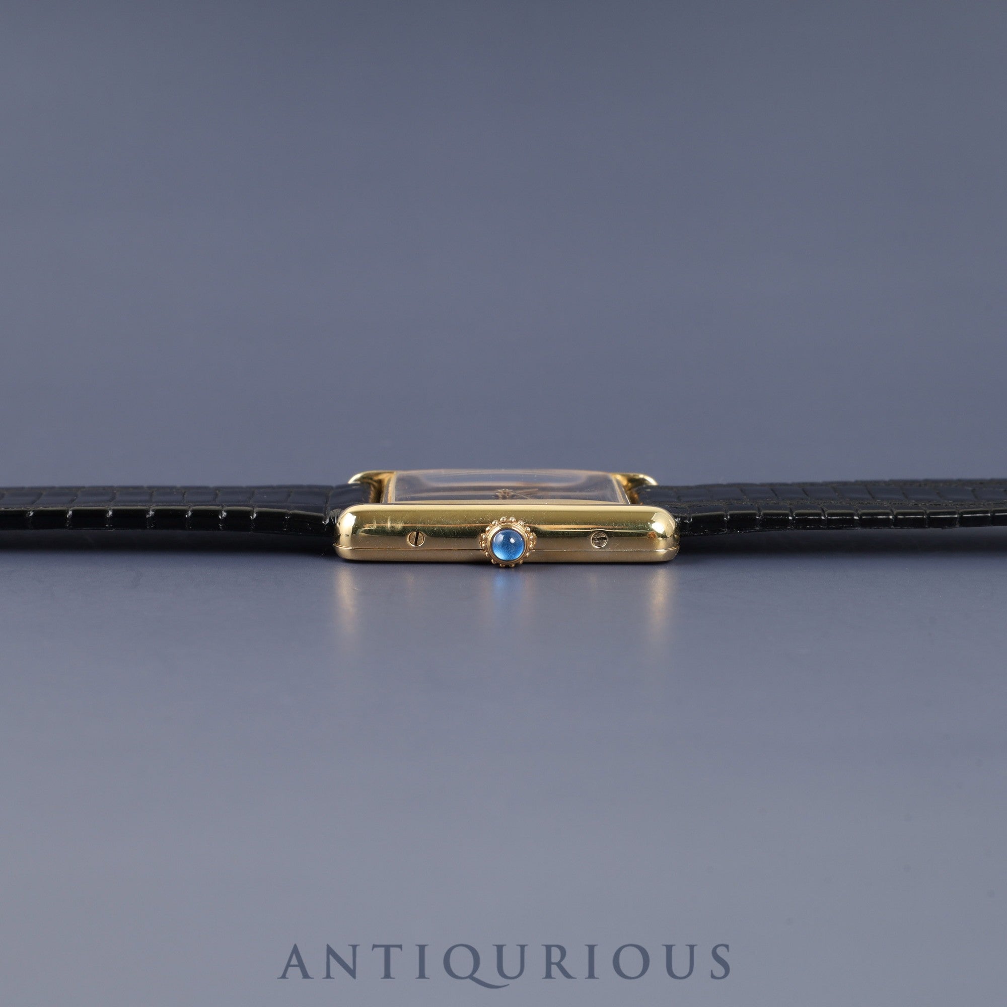 Cartier Must Tank LM 590005 Quartz Caliber 90 SV925 Leather Strap with Genuine GP Buckle, Black Roman Dial, Overhauled and Finished to Look Like New