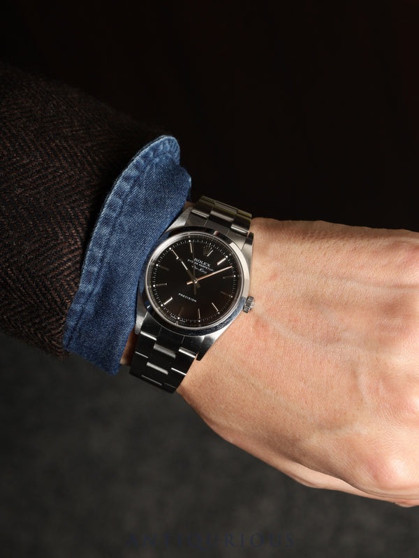 ロレックス エアキング 14000 自動巻き Cal.3130 SS SS ブラック文字盤 Y番台(2002年) 保証書 箱 タグ 冊子 ケース オーバーホール済み