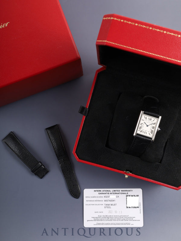 Cartier Tank Must LM WSTA0041 / 4323 Quartz Cal.157 SS Leather Original Pin Buckle (SS) Silver Roman Dial (SWISS MADE marking) Box Warranty (2022) with Original Leather Strap Overhauled