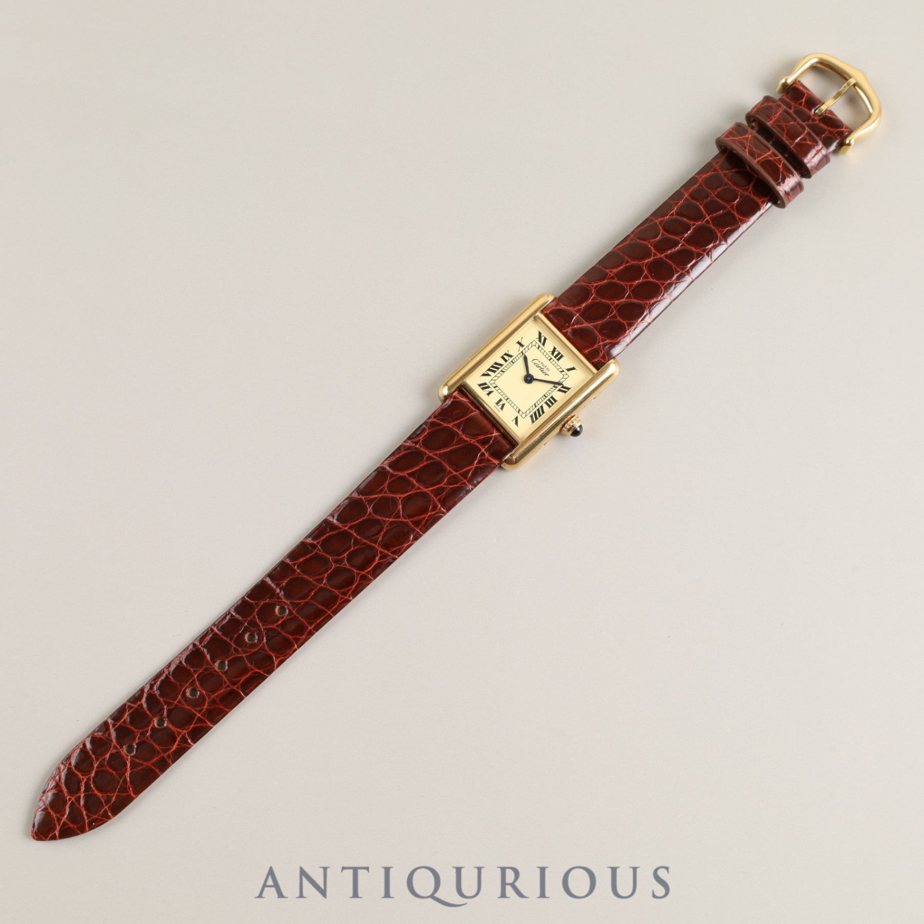Cartier Must Tank SM 1613 Quartz Cal.057 SV925 Leather Genuine Buckle (GP) Ivory Dial Box Warranty (1996) Overhauled