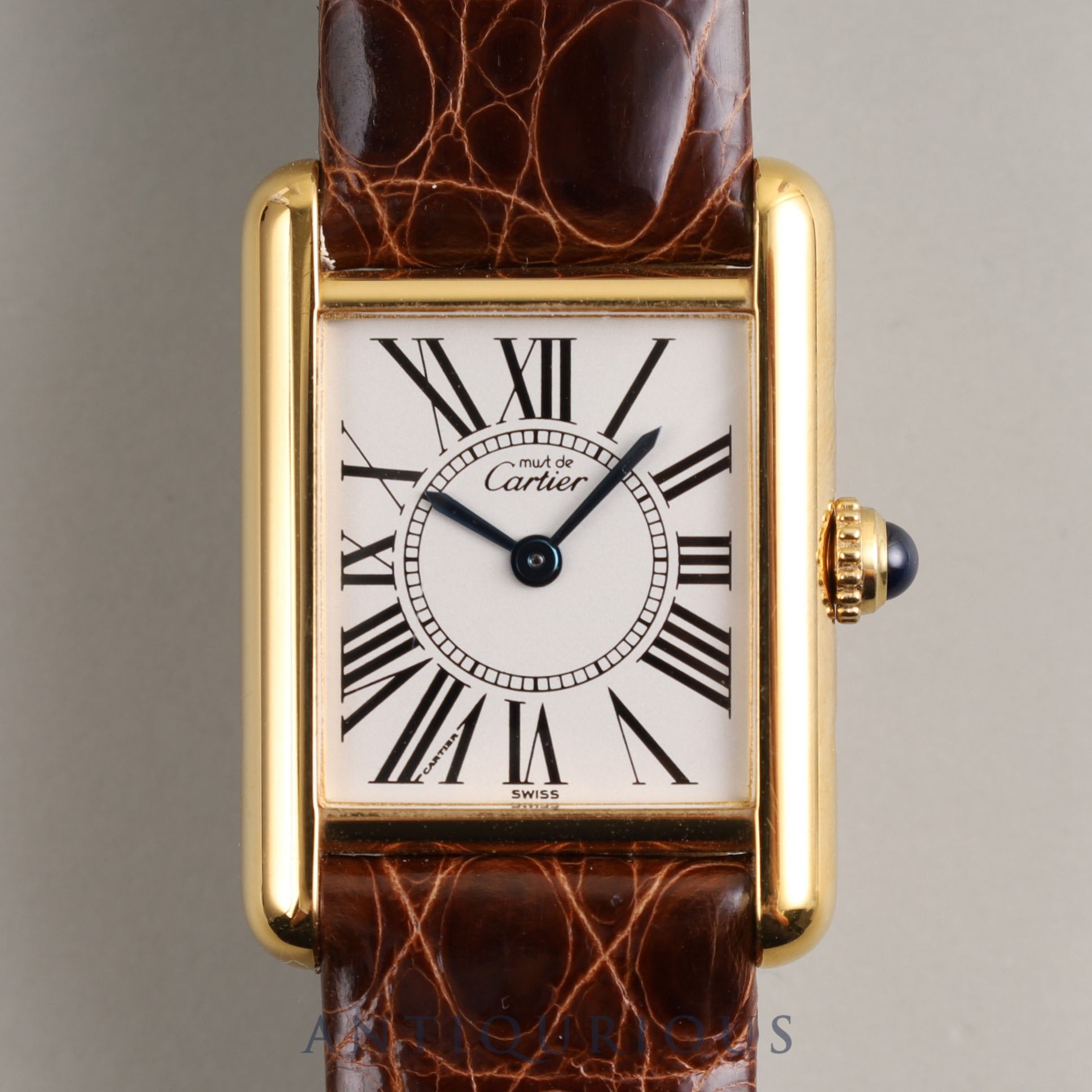 Cartier Must Tank SM QZ 1613 SV925 Leather Genuine Buckle (GP) Opalan Dial Newly Finished Overhauled