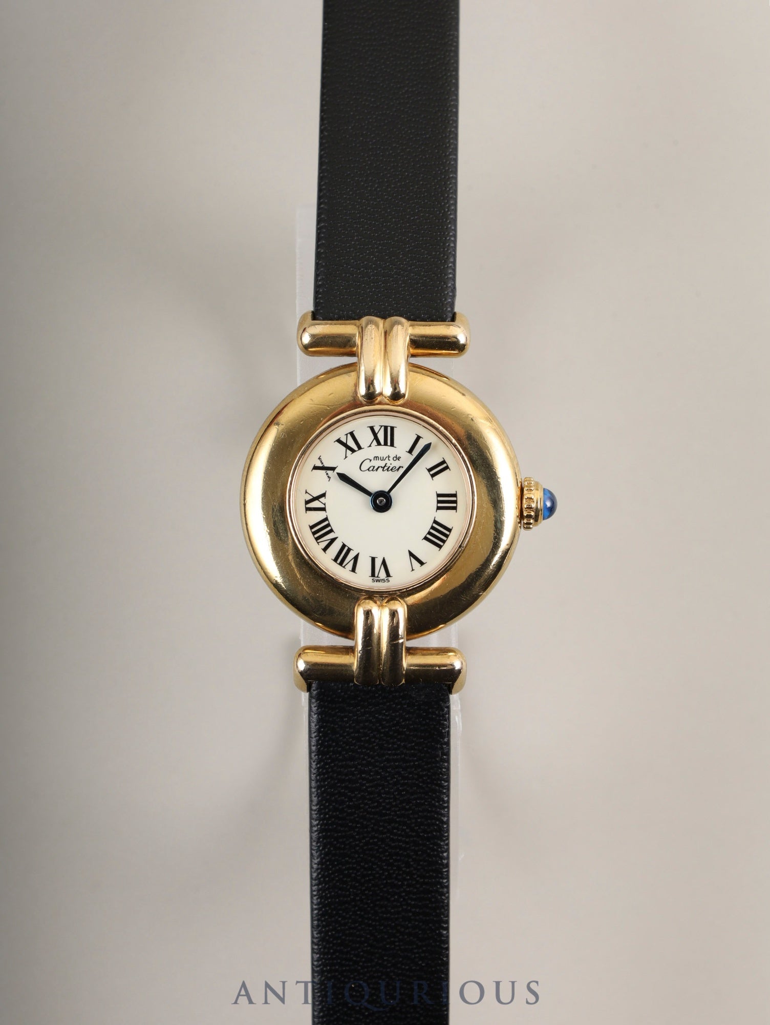 Cartier Must Colisee 590002 Quartz Caliber 90 SV925 Leather Strap with Genuine GP Buckle, Ivory Dial, Overhauled