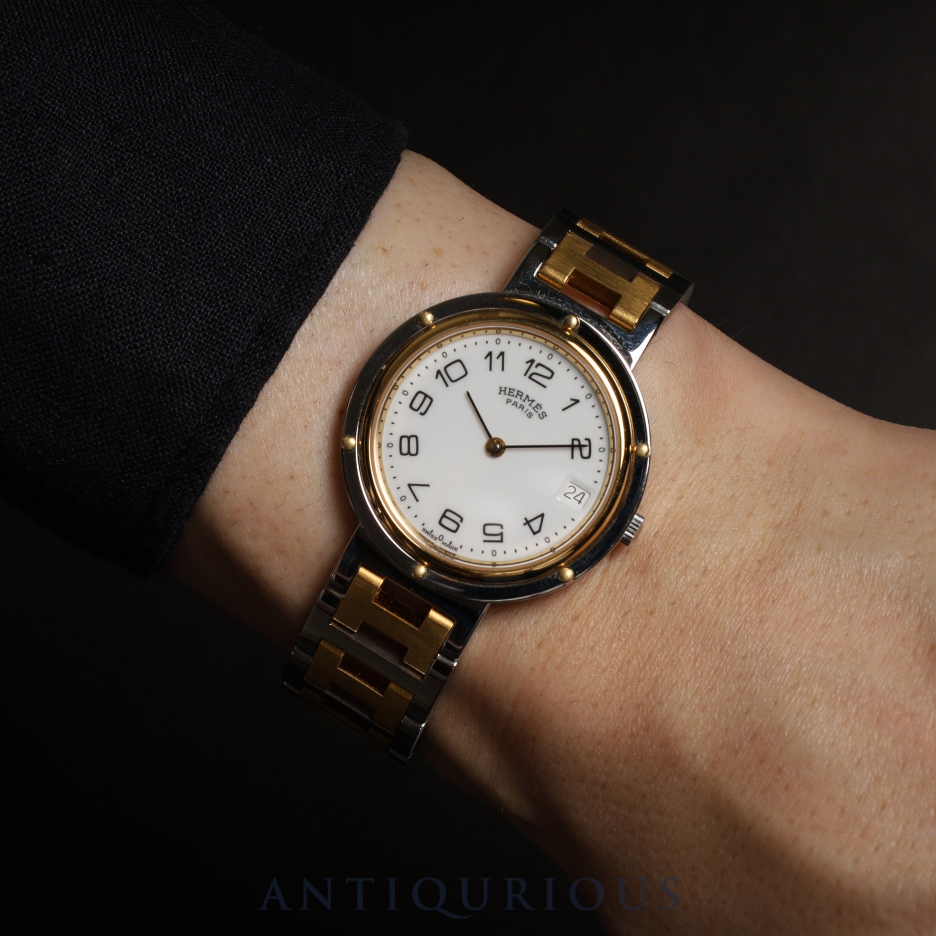 Hermes Clipper 48 03 Quartz SS/GP SS/GP White Dial Overhauled