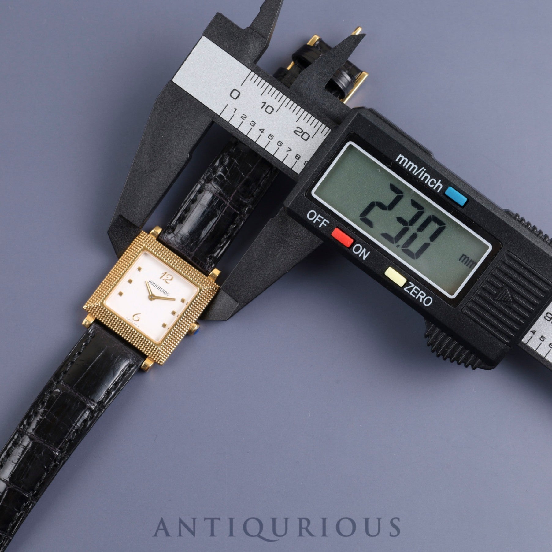 Boucheron Diamant Quartz YG Genuine Leather Strap Genuine Buckle (750) White Dial 23mm 2000s