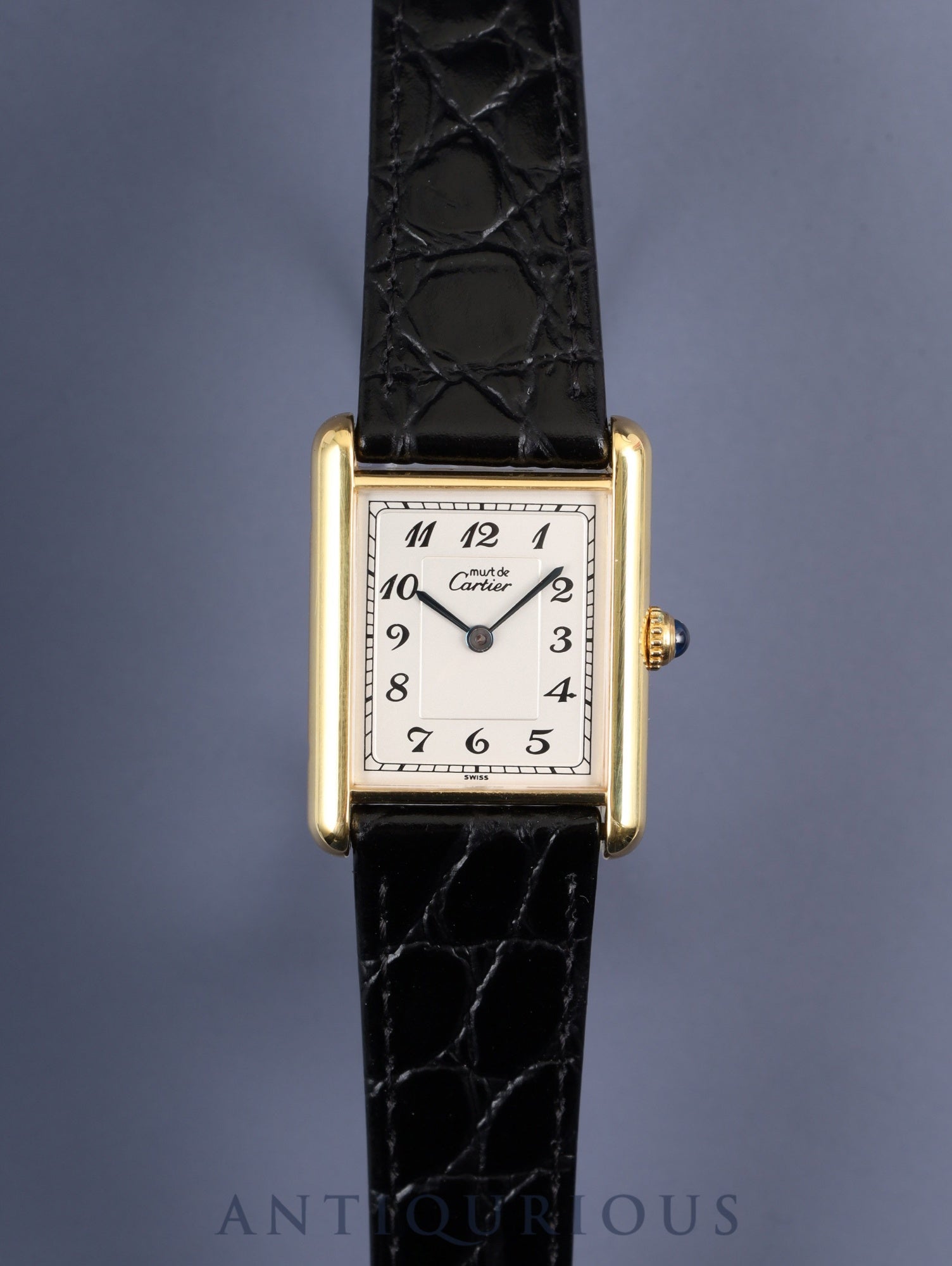 カルティエ マストタンク LM 590005 クォーツ Cal.90 SV925 革 純正尾錠(GP) アラビア文字盤 オーバーホール済み 新品仕上げ済み