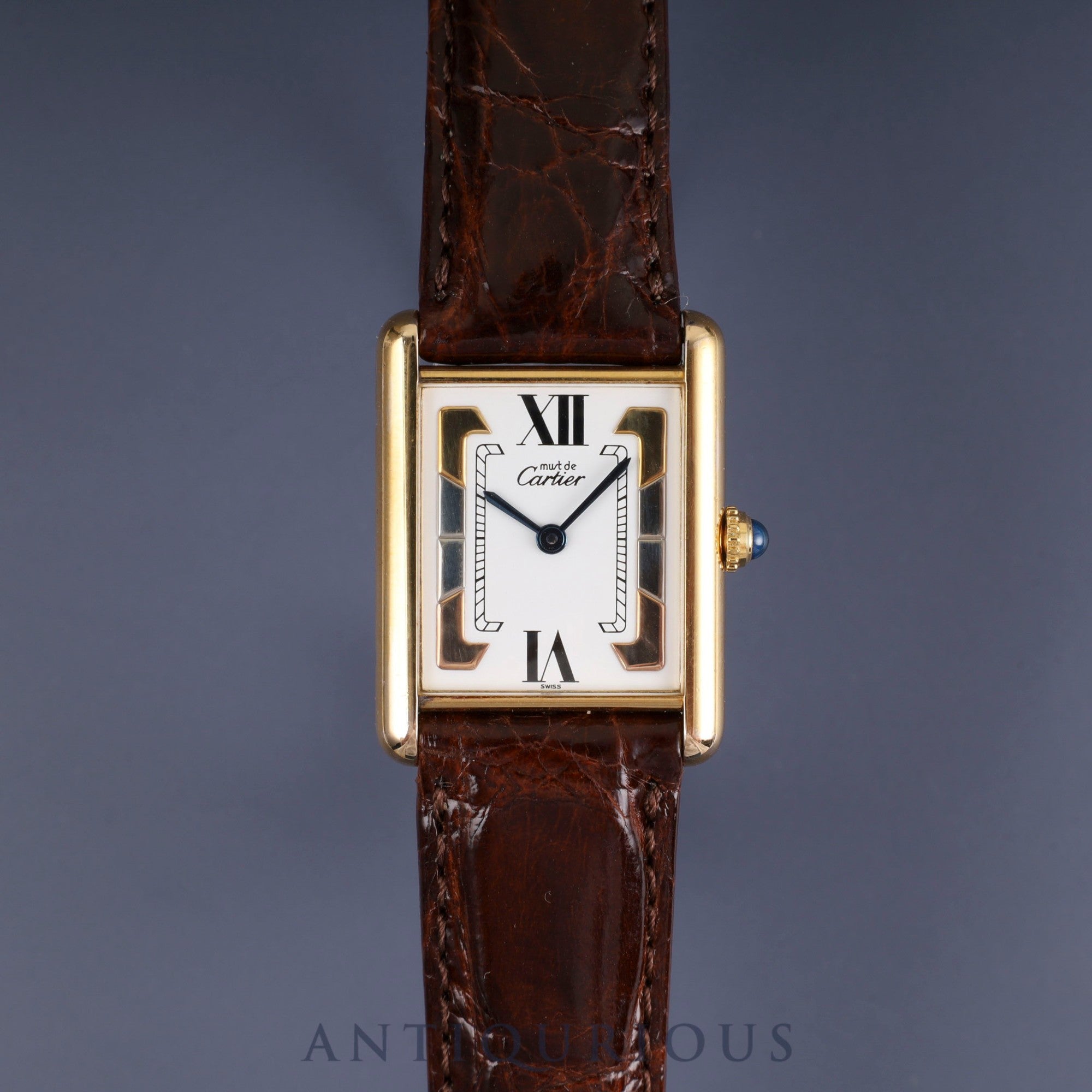 カルティエ マストタンク LM 590005 クォーツ Cal.90 SV925 革 純正尾錠(GP)サイドトリニティ文字盤 オーバーホール済み