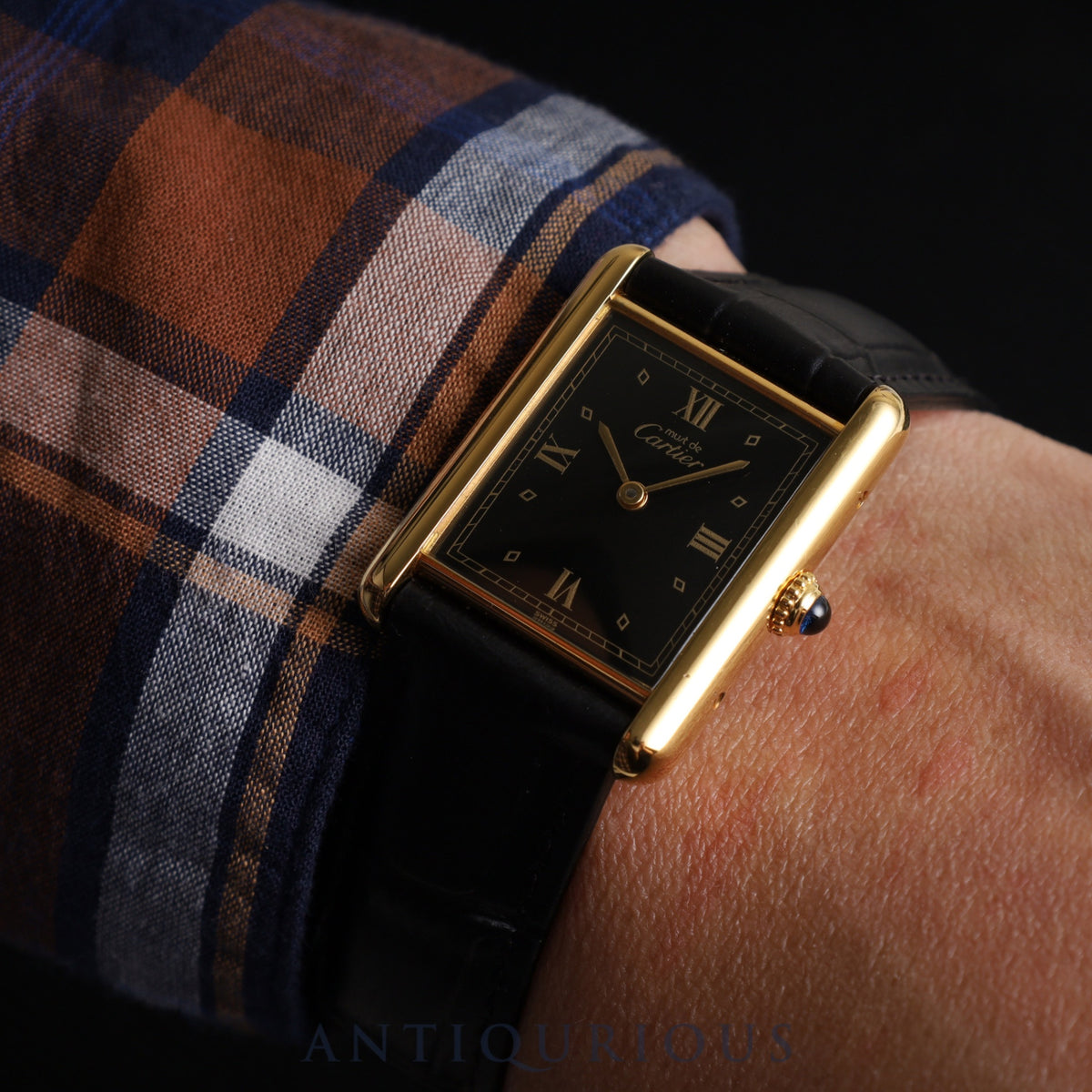 Cartier Must Tank LM 590005 Quartz Cal.90 SV925 Leather Genuine D Buckle (GP) Black Roman Dial Box Booklet Warranty (Unstated) Overhauled
