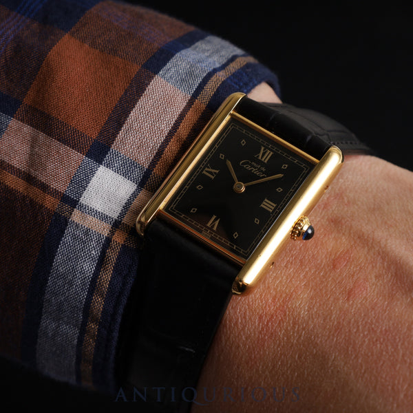 Cartier Must Tank LM 590005 Quartz Cal.90 SV925 Leather Genuine D Buckle (GP) Black Roman Dial Box Booklet Warranty (Unstated) Overhauled